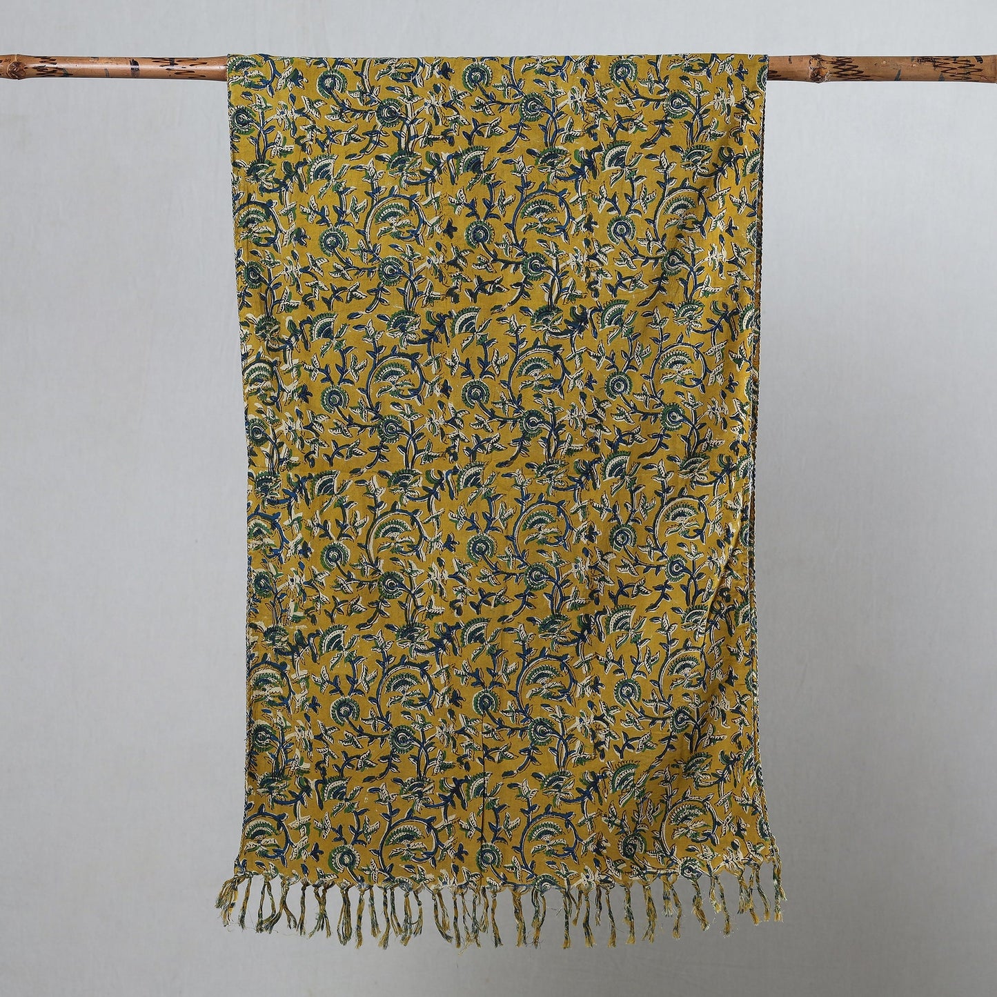 Sanganeri Block Printed Cotton Stole with Tassels