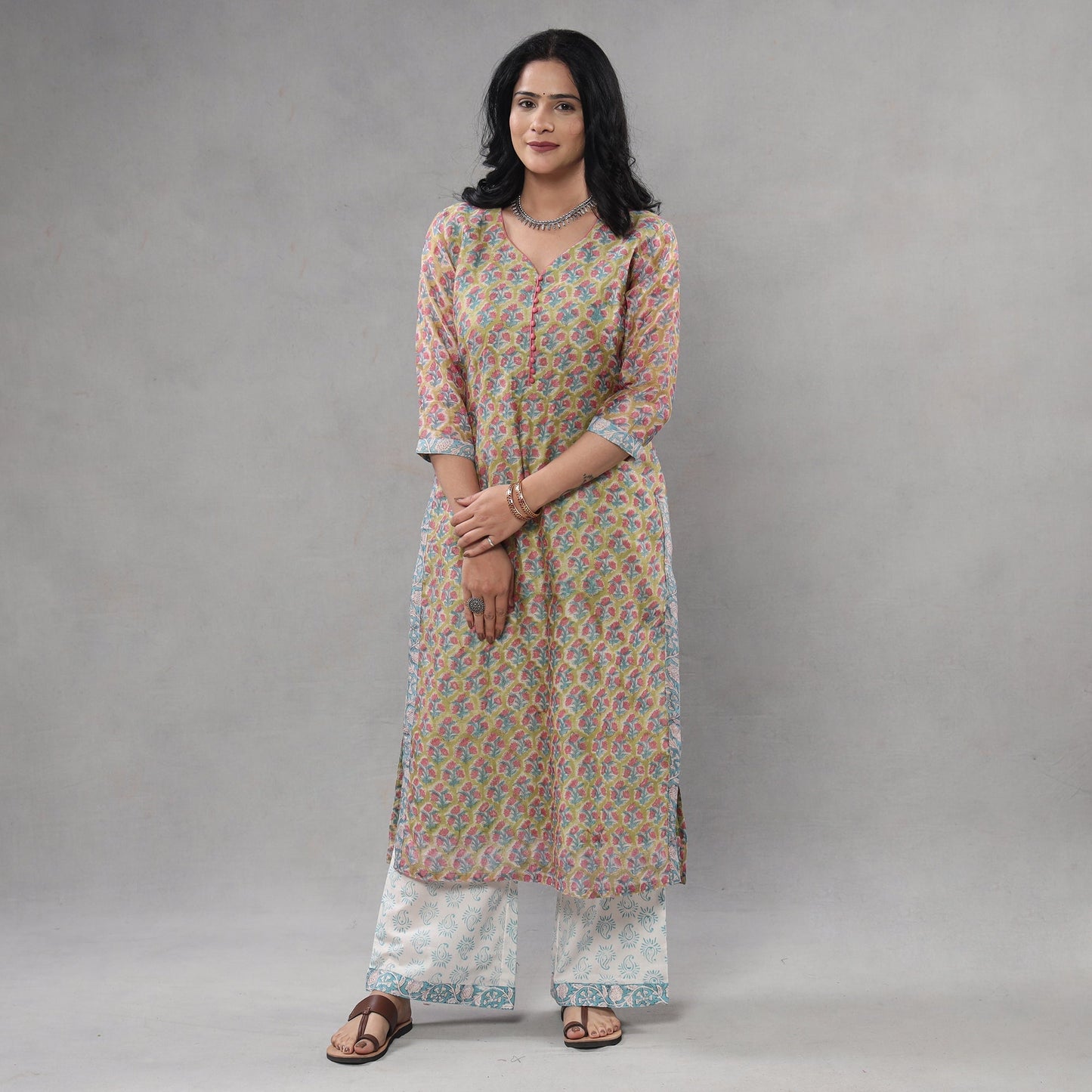 Sanganeri printing maheshwari silk kurta with palazzo &