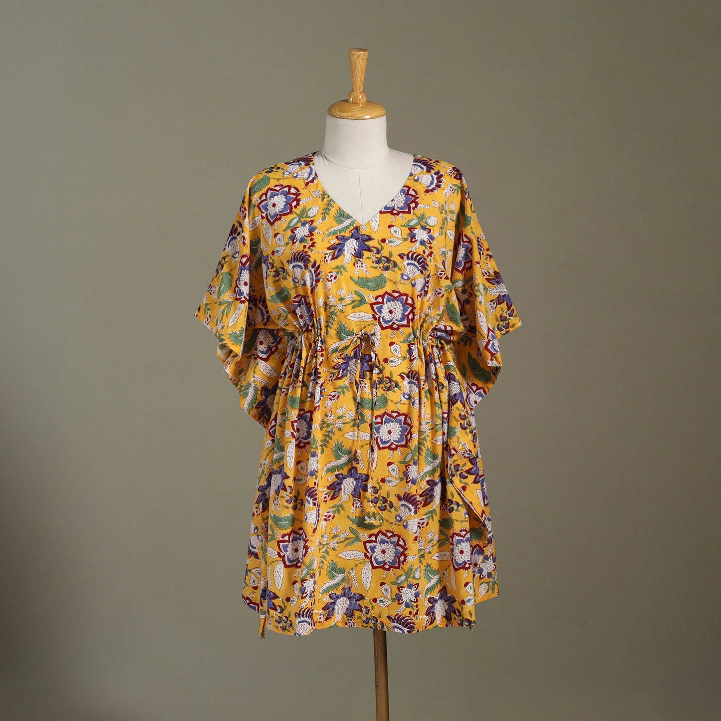 Yellow Sanganeri Block Print Cotton Kaftan (Medium)