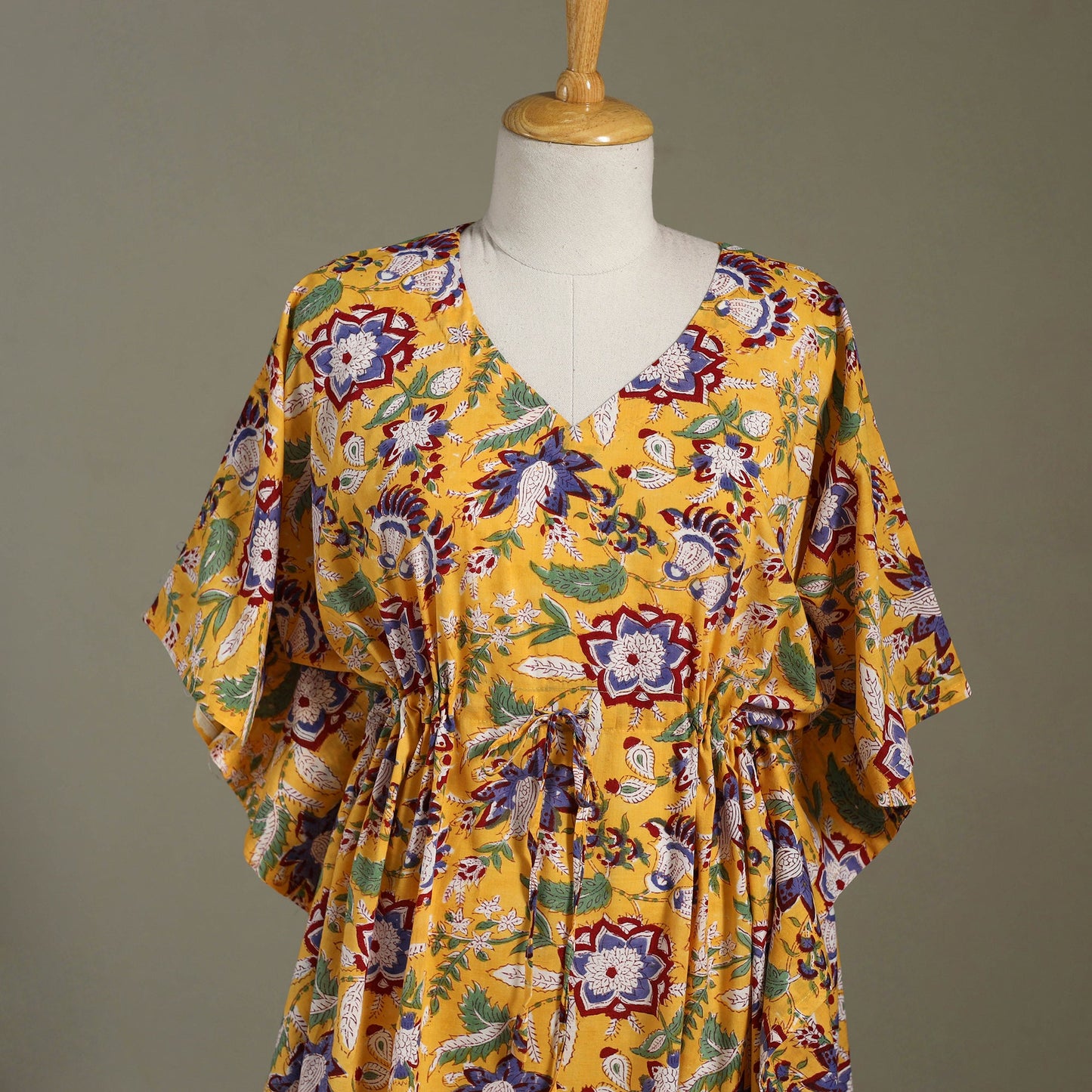 Yellow Sanganeri Block Print Cotton Kaftan (Medium)