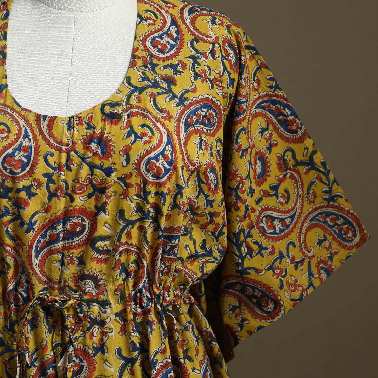 Yellow Sanganeri Block Print Cotton Kaftan (Short)