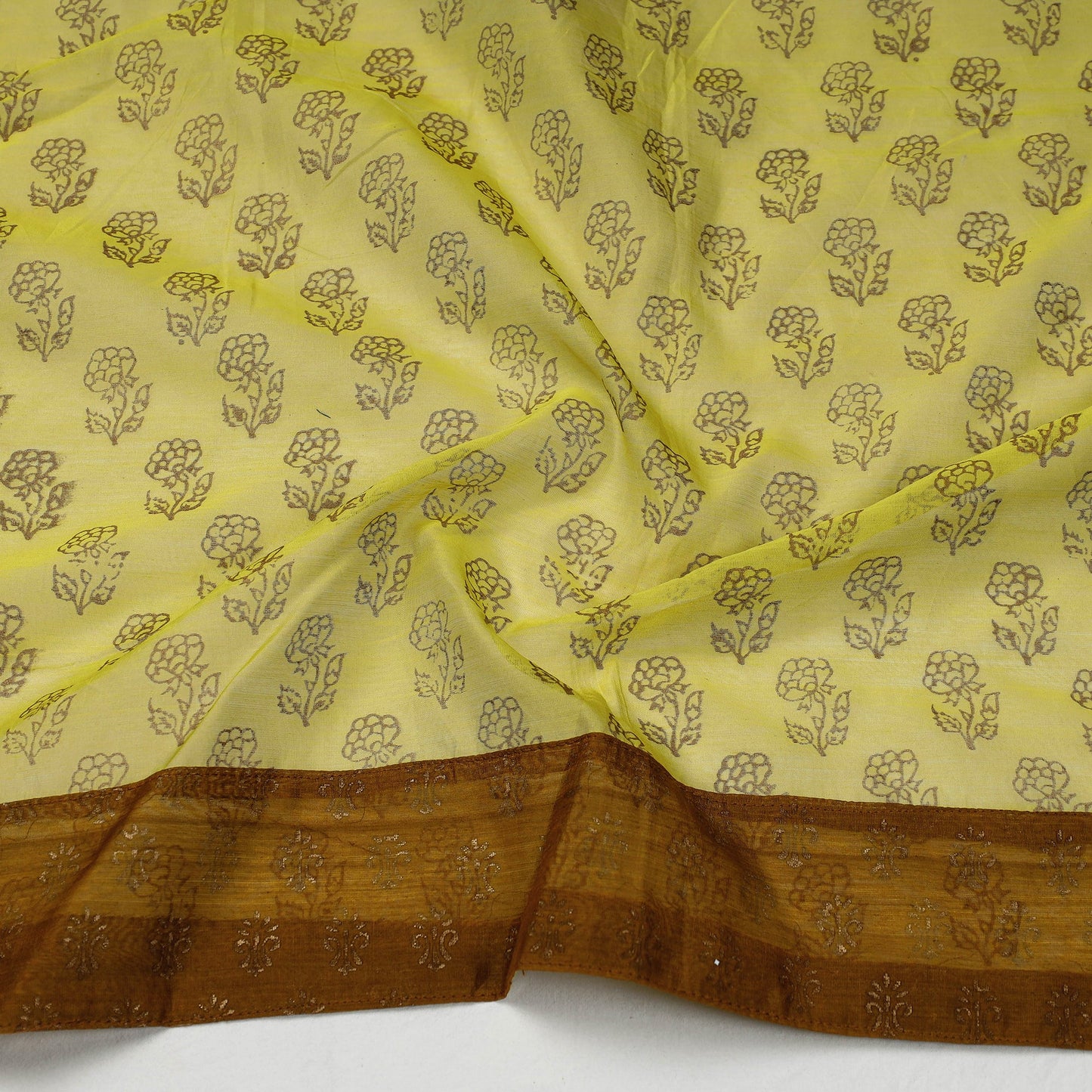 Buy Sanganeri Gold Block Printed Chanderi Silk Blouse Piece Online at iTokri.com