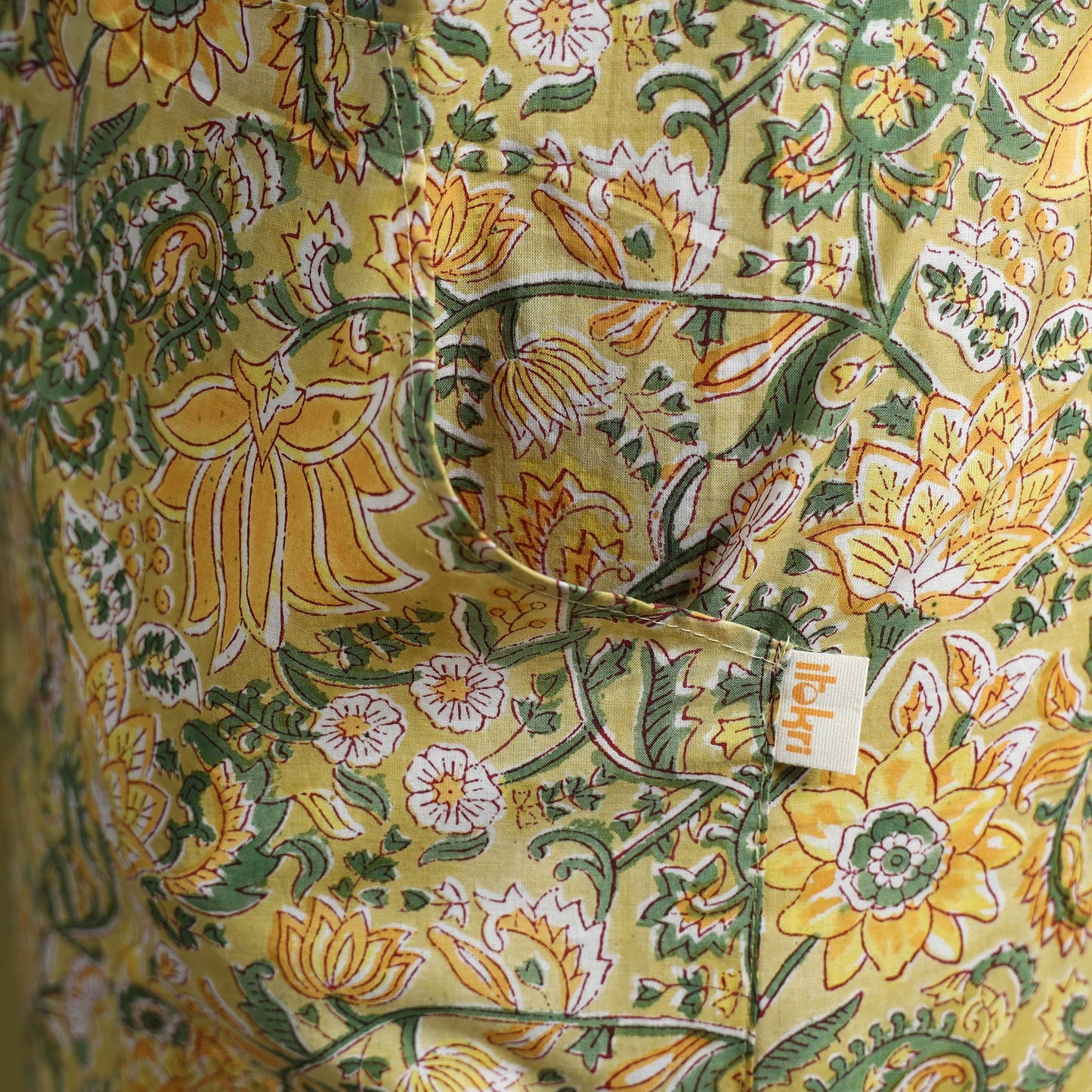 Sanganeri hand block print apron with pocket 01