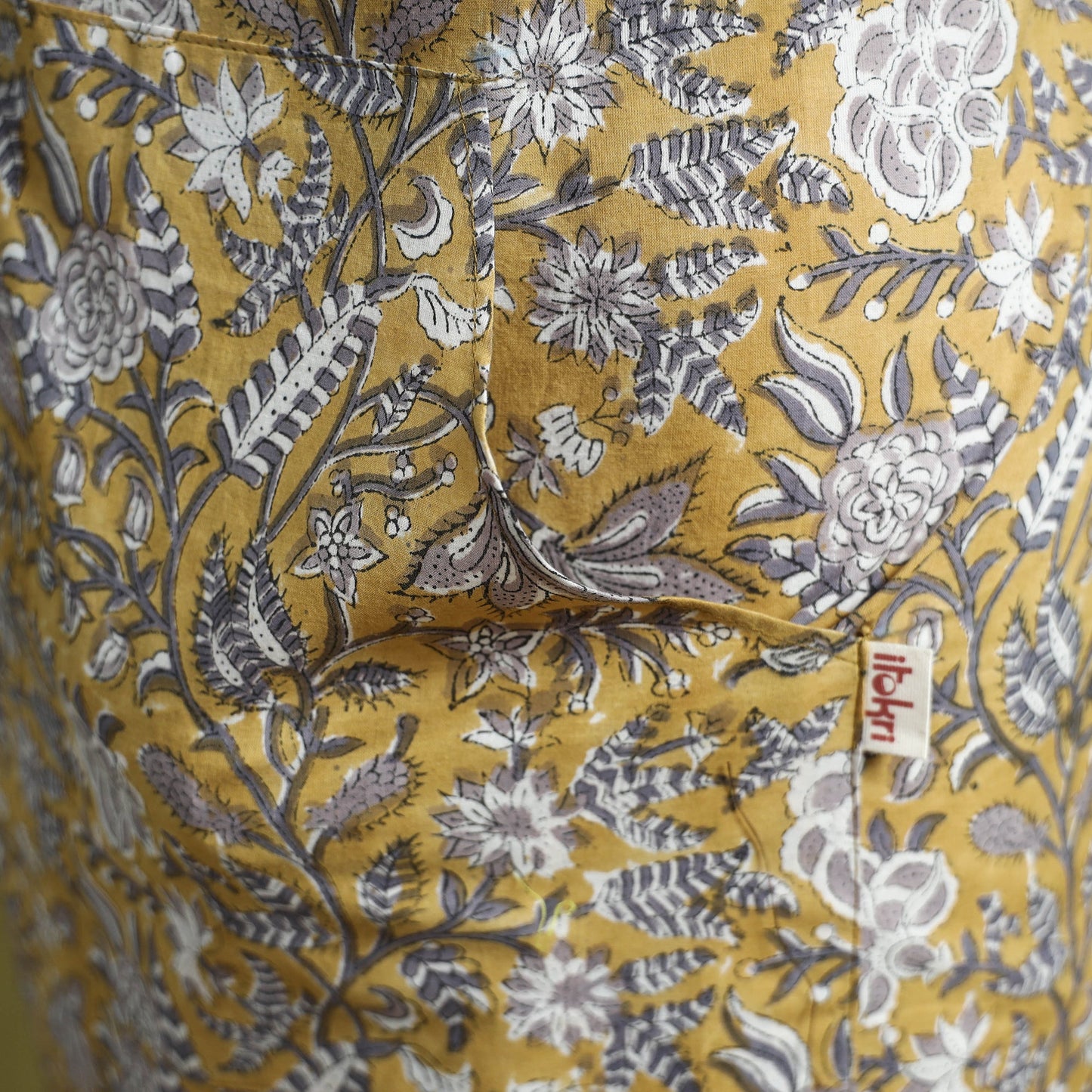 Yellow - sanganeri hand block print apron with pocket 10