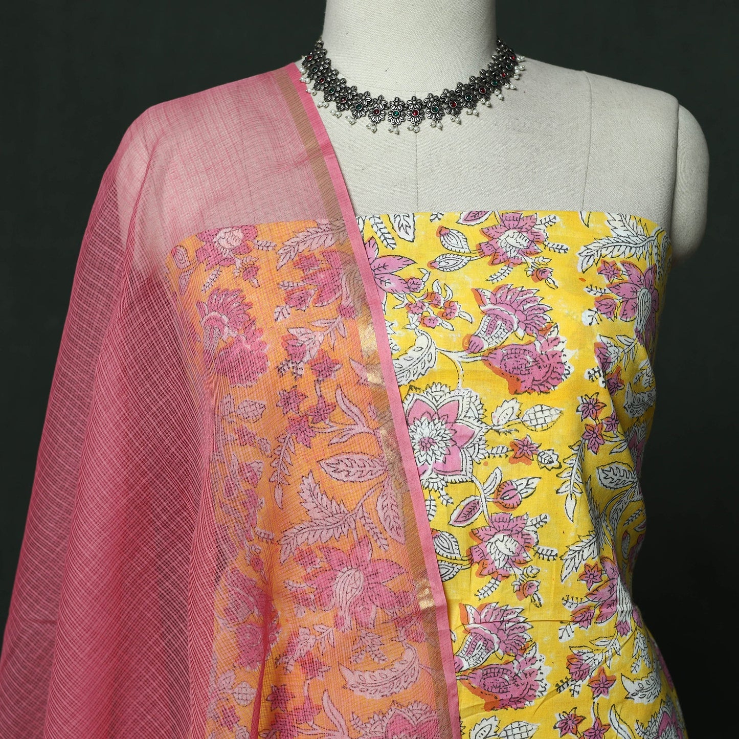 Sanganeri hand block print cotton 2pc unstitched dress