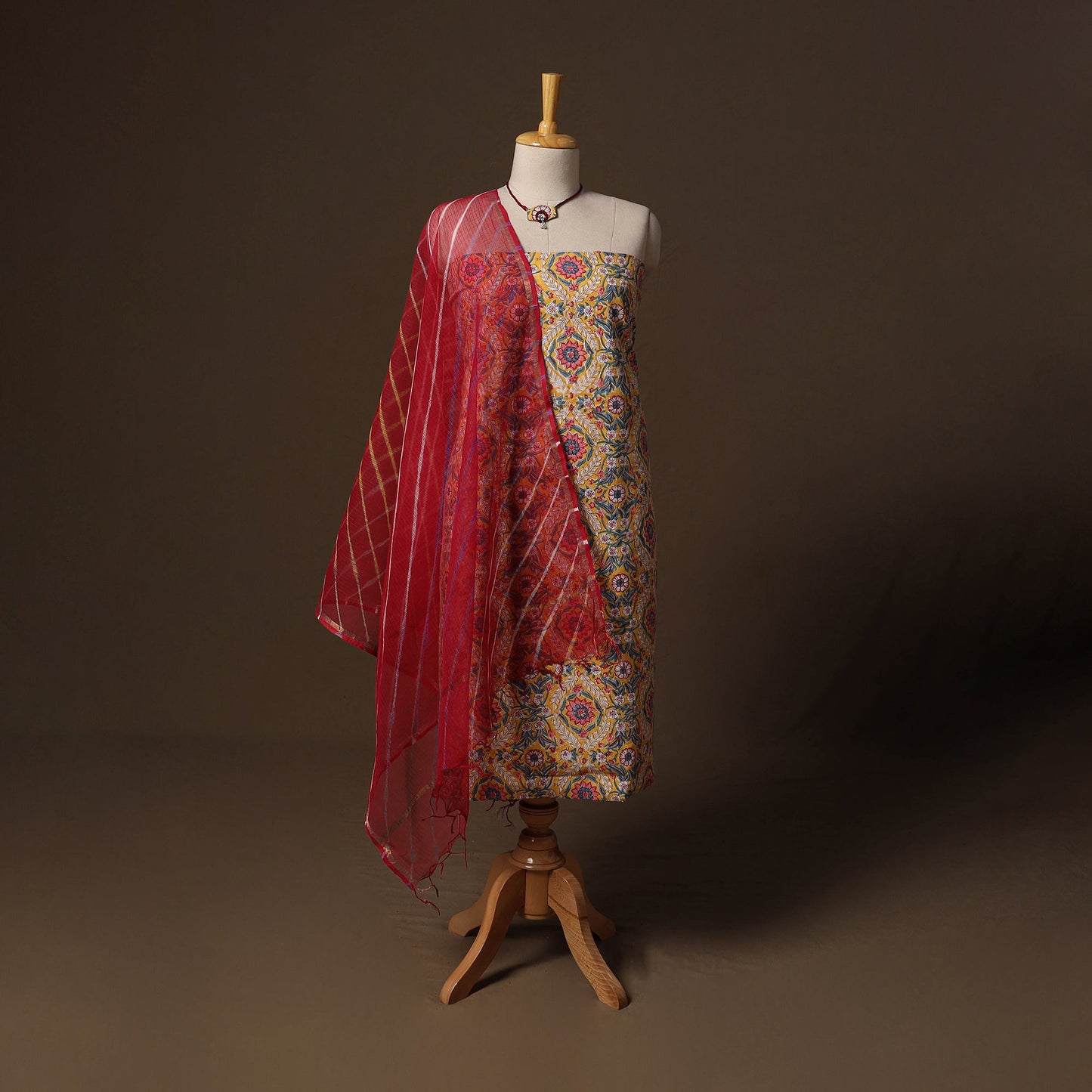 Sanganeri hand block print cotton 2pc unstitched dress