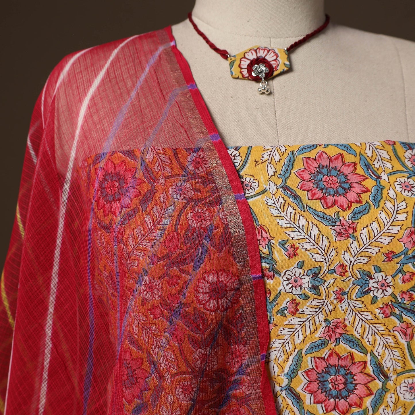 Sanganeri hand block print cotton 2pc unstitched dress