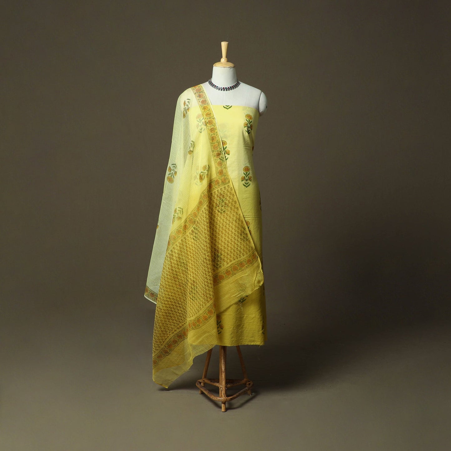 Sanganeri hand block print cotton 3pc unstitched dress