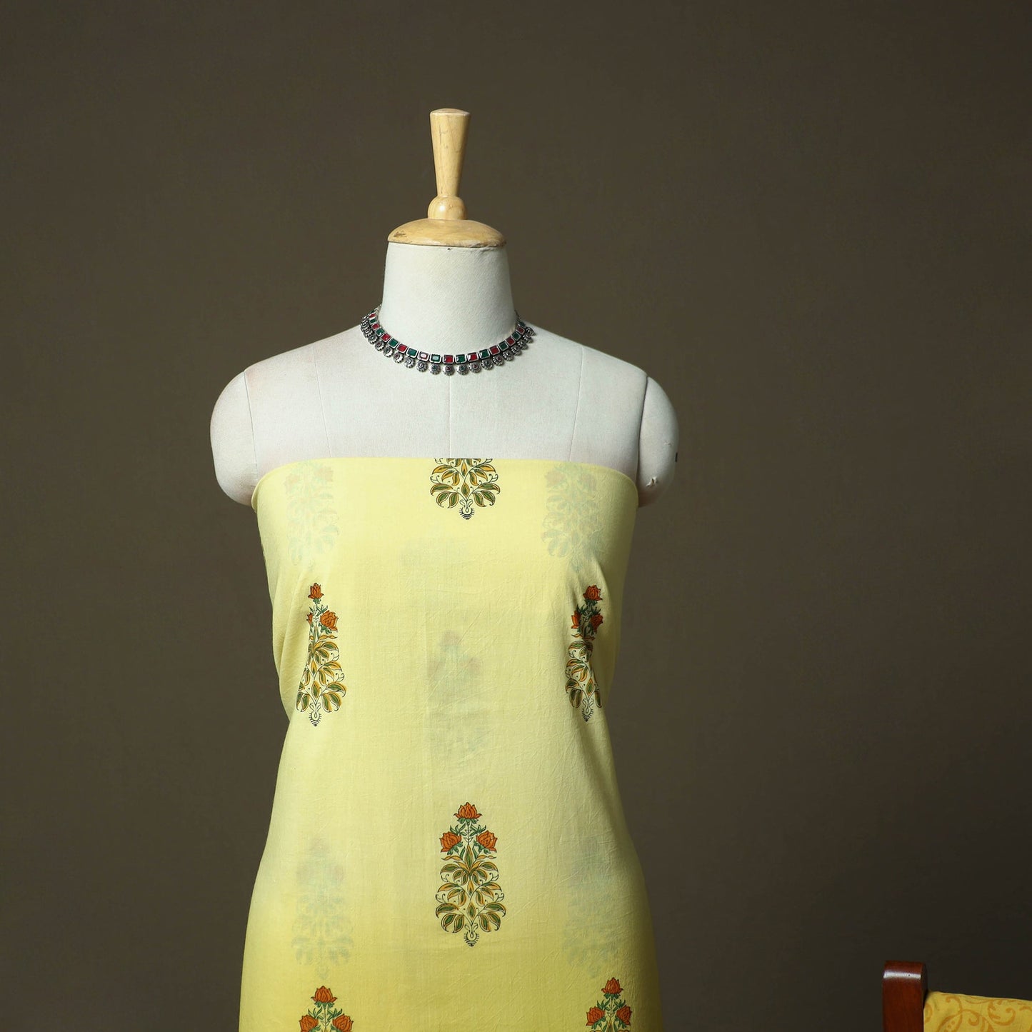 Sanganeri hand block print cotton 3pc unstitched dress