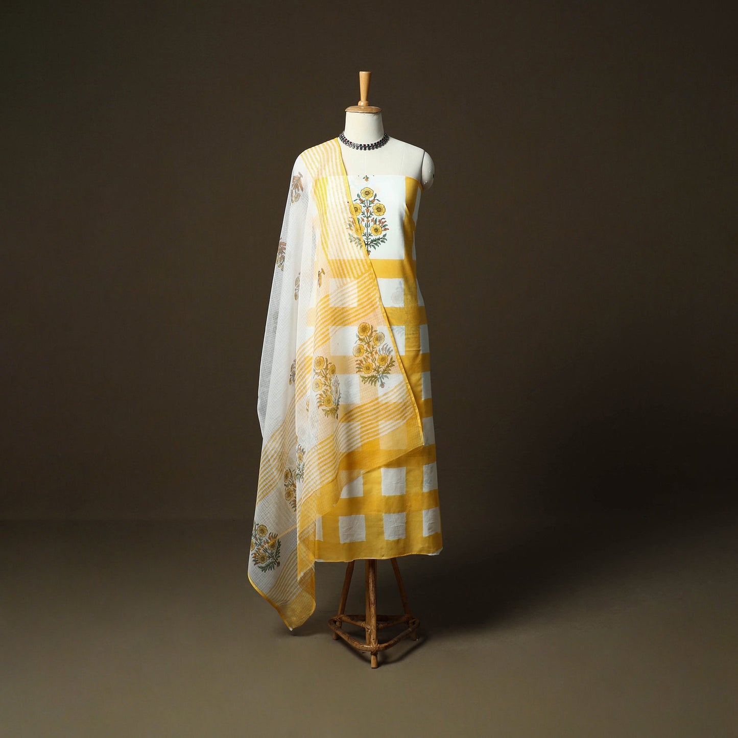 Sanganeri hand block print cotton 3pc unstitched dress