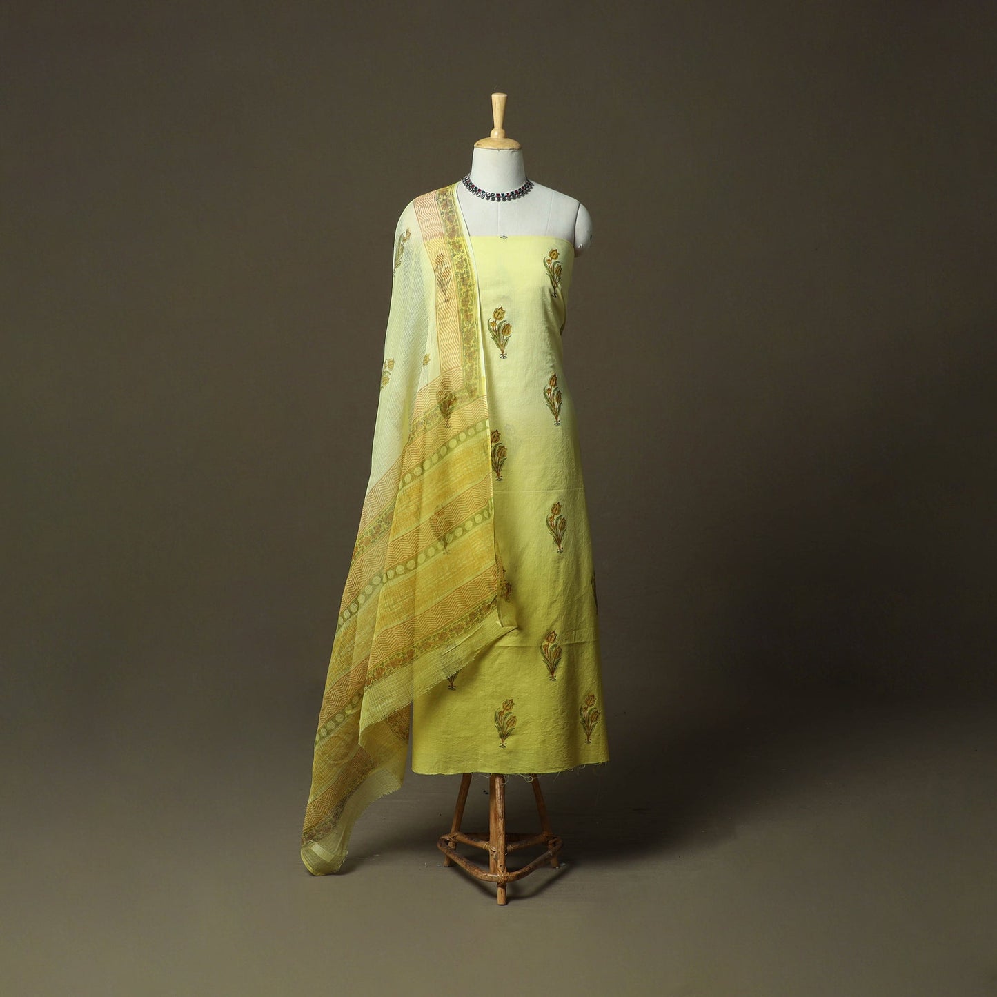 Sanganeri hand block print cotton 3pc unstitched dress