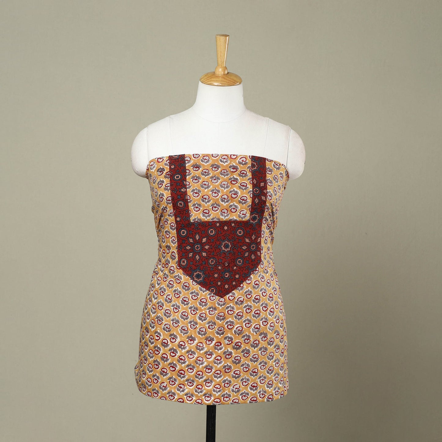 Buy Yellow Sanganeri Print Patchwork Cotton Kurta Material