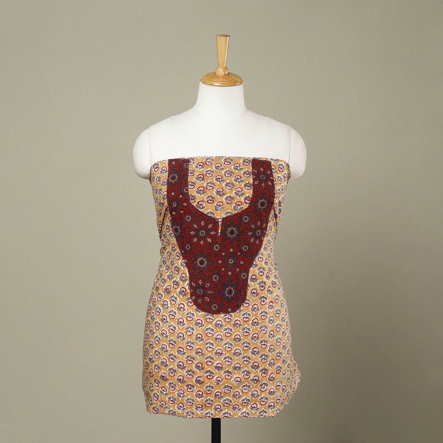 Yellow - sanganeri patchwork cotton unstitched kurta