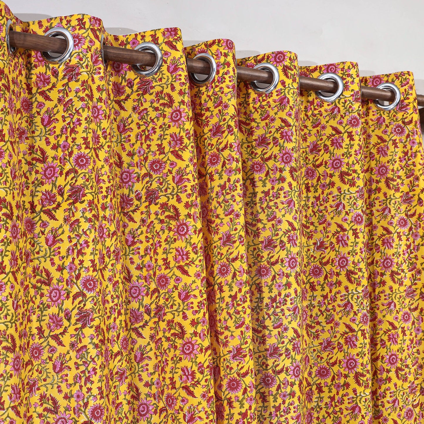 Yellow - sanganeri printed cotton door curtain (7 x 3 feet)