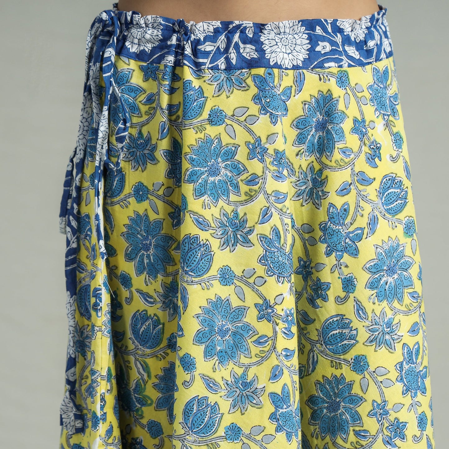 Yellow Sanganeri Block Printed Cotton Long Skirt