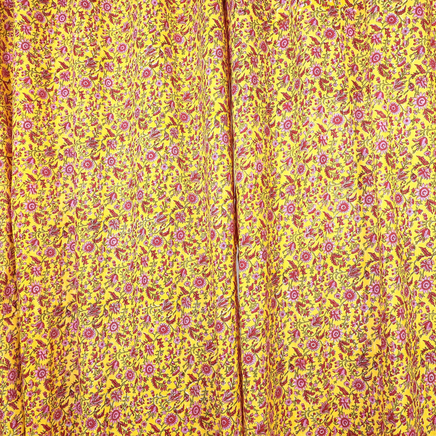 Yellow - sanganeri printed cotton window curtain (5 x 3