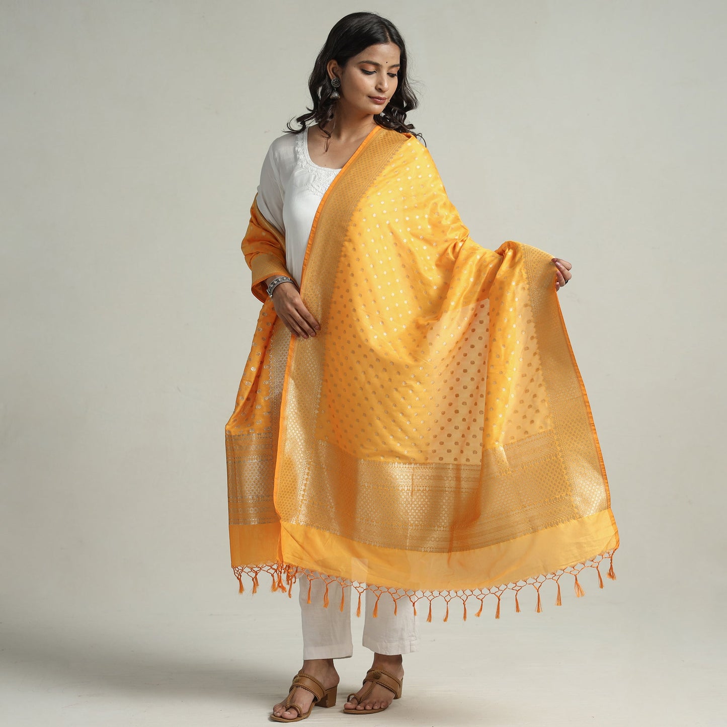 Buy Semi Silk Zari Jaal Banarasi Dupatta
