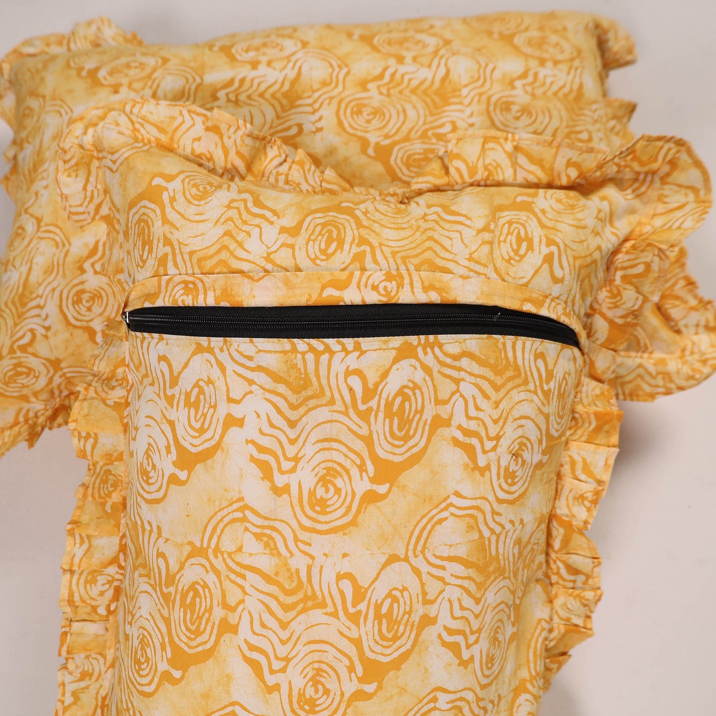 Yellow - set of 2 handcrafted cotton frill pillow covers 17