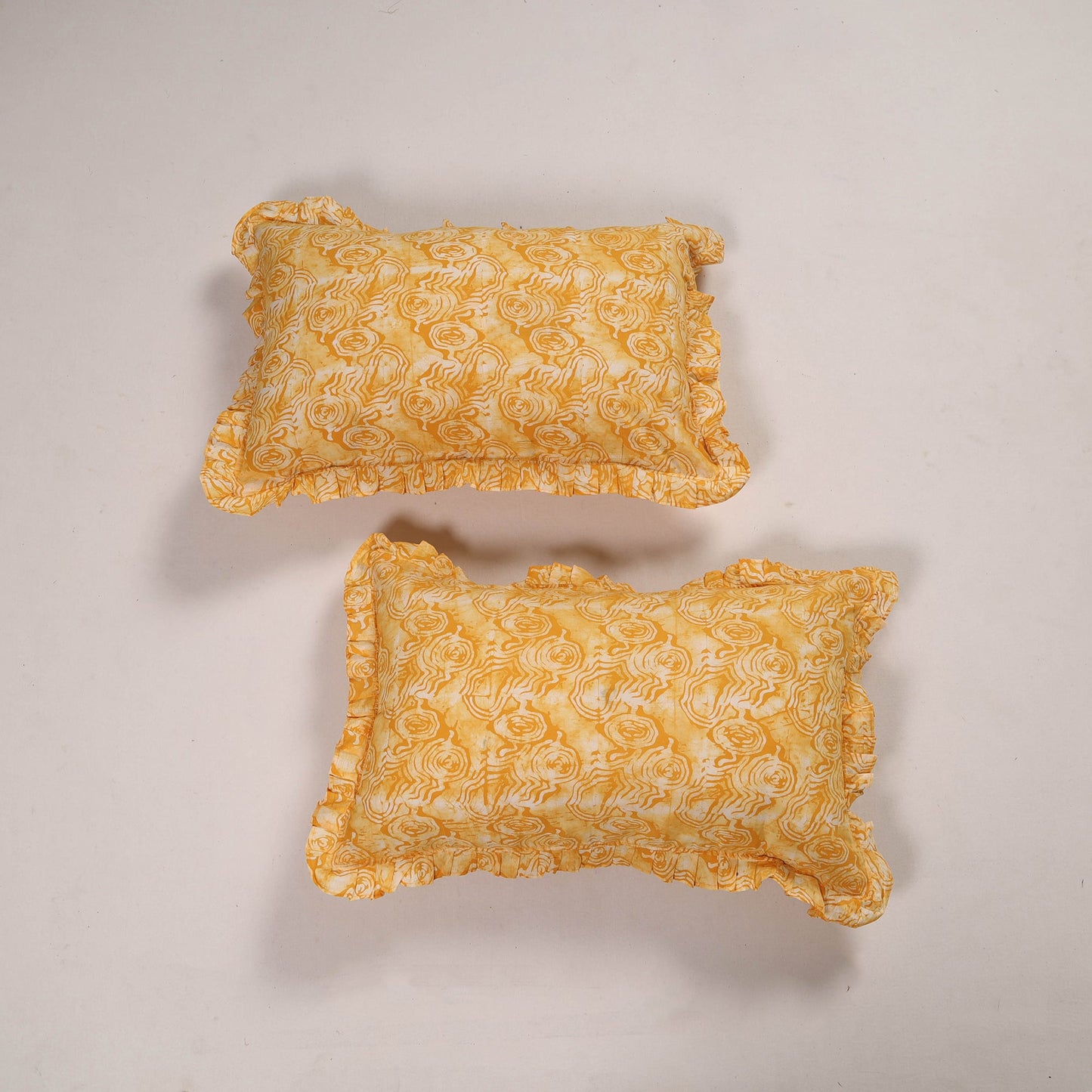 Yellow - set of 2 handcrafted cotton frill pillow covers 17