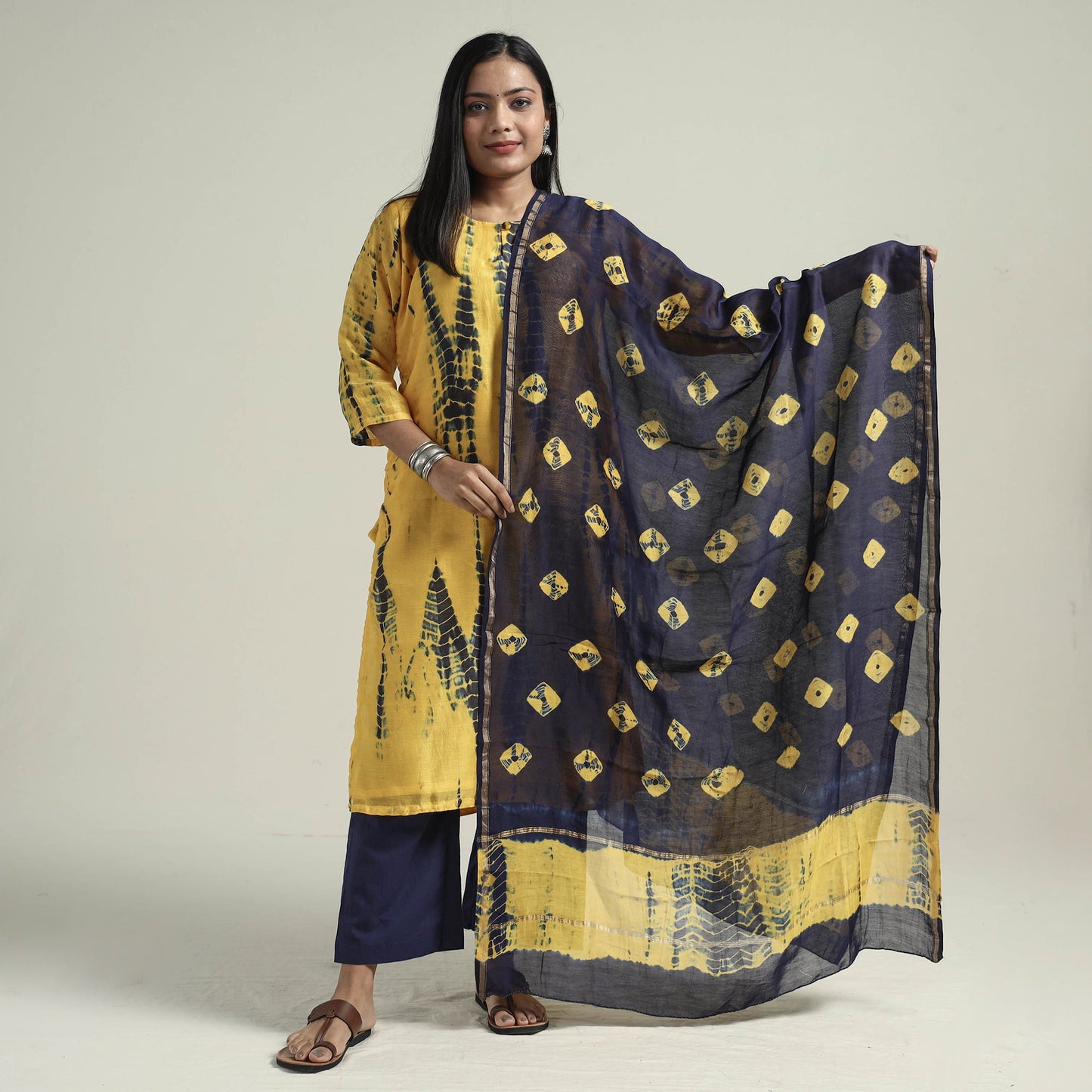 Shibori Tye-Dye Kurta with Palazzo & Dupatta Set