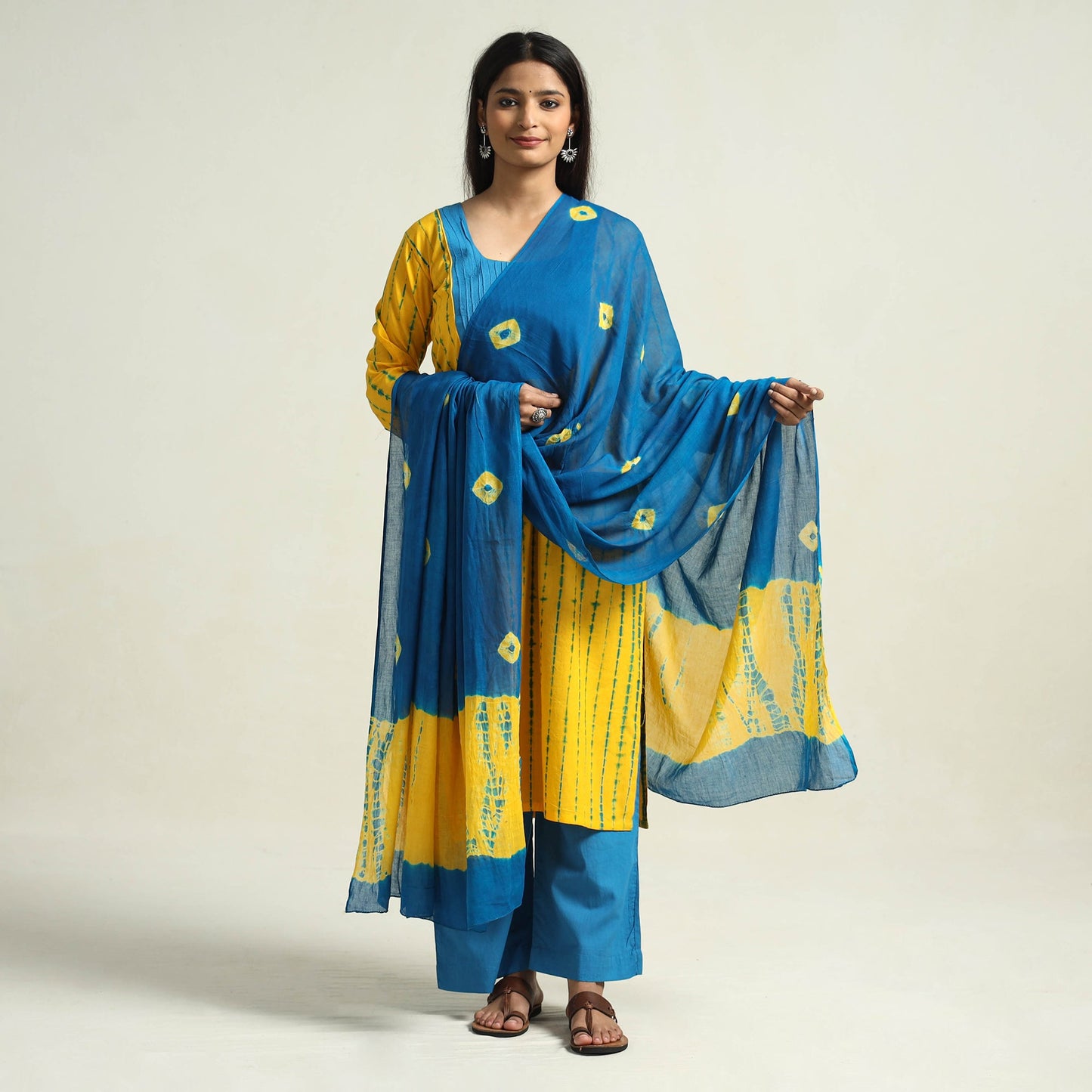 Shibori Kurta with Palazzo & Dupatta Set
