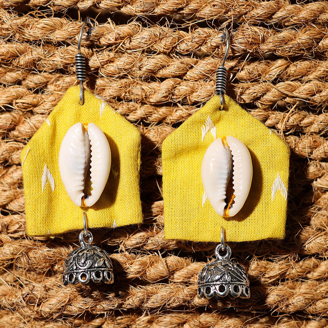 Yellow - somya handcrafted gs & shell work fabart earrings
