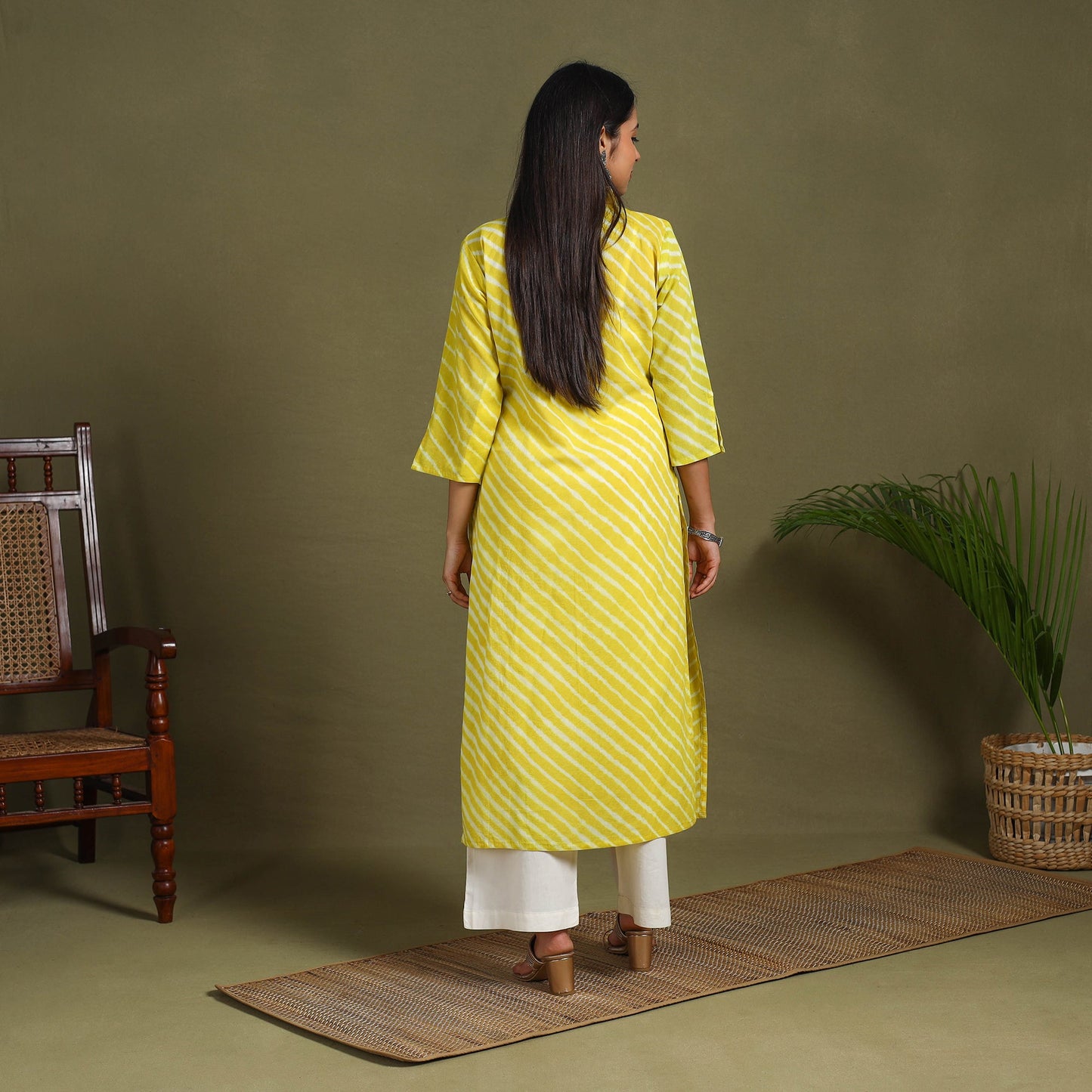 Yellow Tie-Dye Cotton Straight Leheriya Kurta