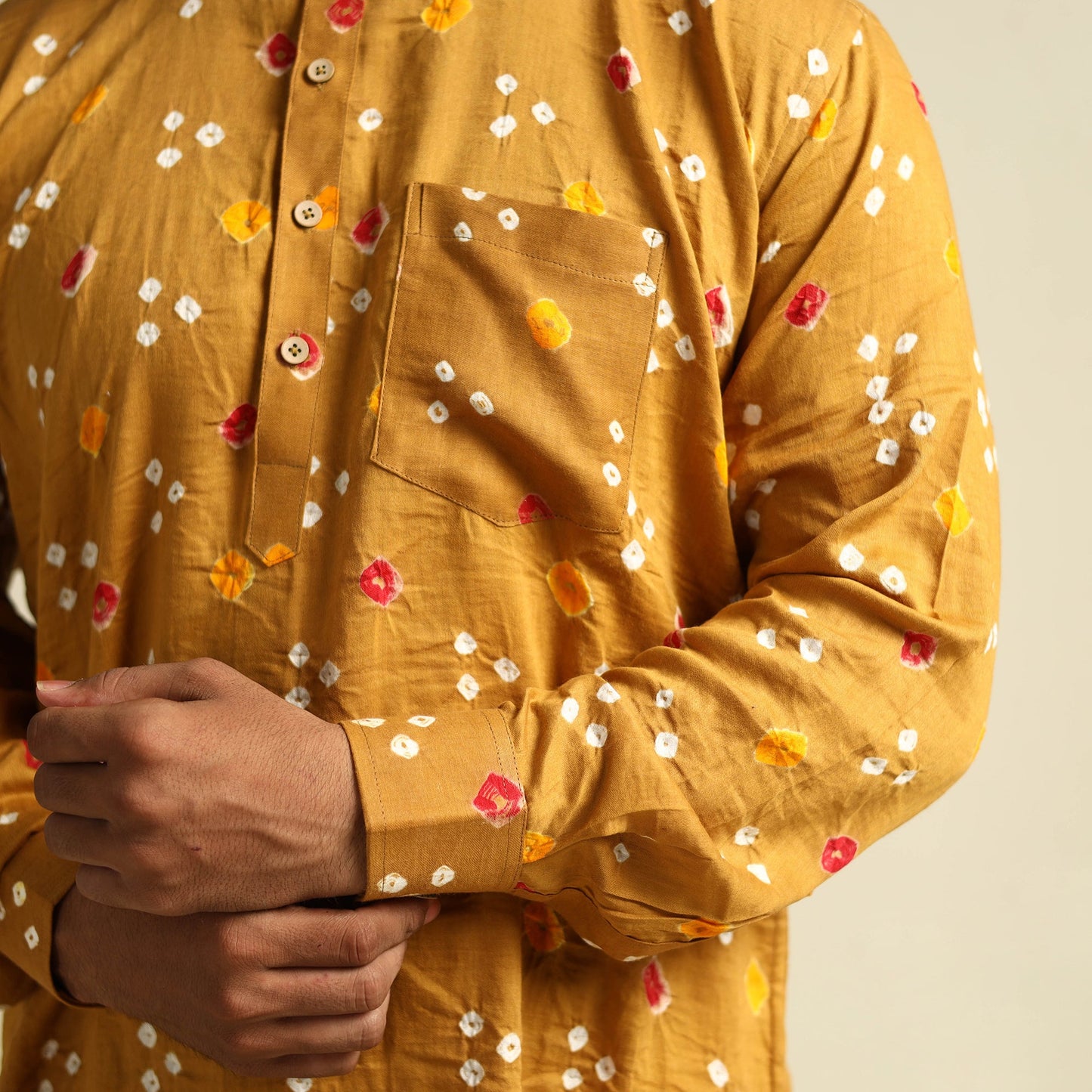 Buy Tie-Dye Mul Cotton Short Bandhani Kurta for Men