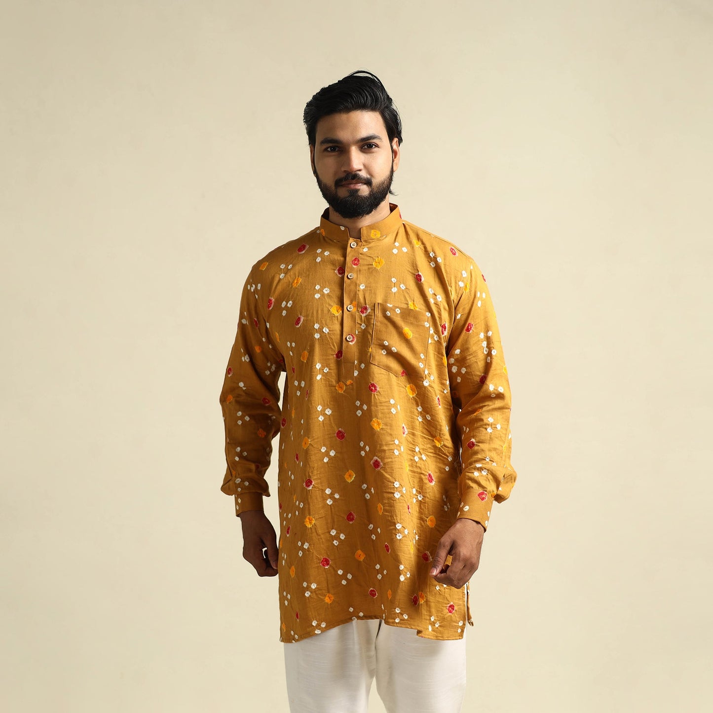 Buy Tie-Dye Mul Cotton Short Bandhani Kurta for Men