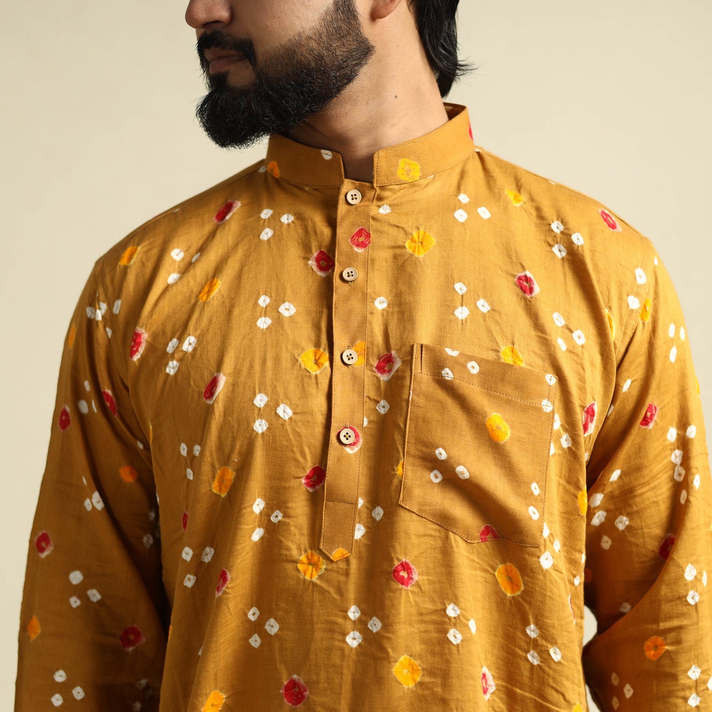 Buy Tie-Dye Mul Cotton Short Bandhani Kurta for Men