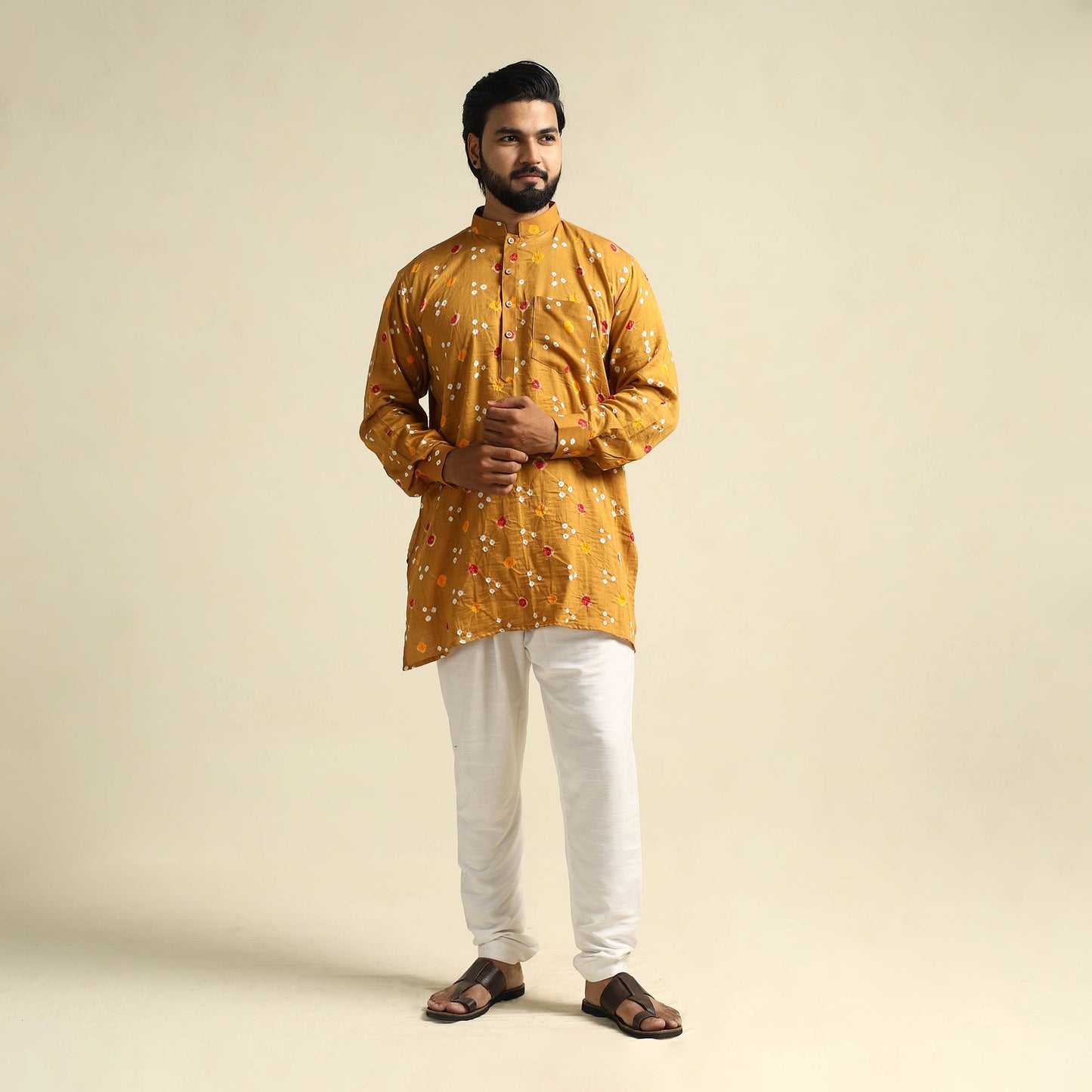 Buy Tie-Dye Mul Cotton Short Bandhani Kurta for Men