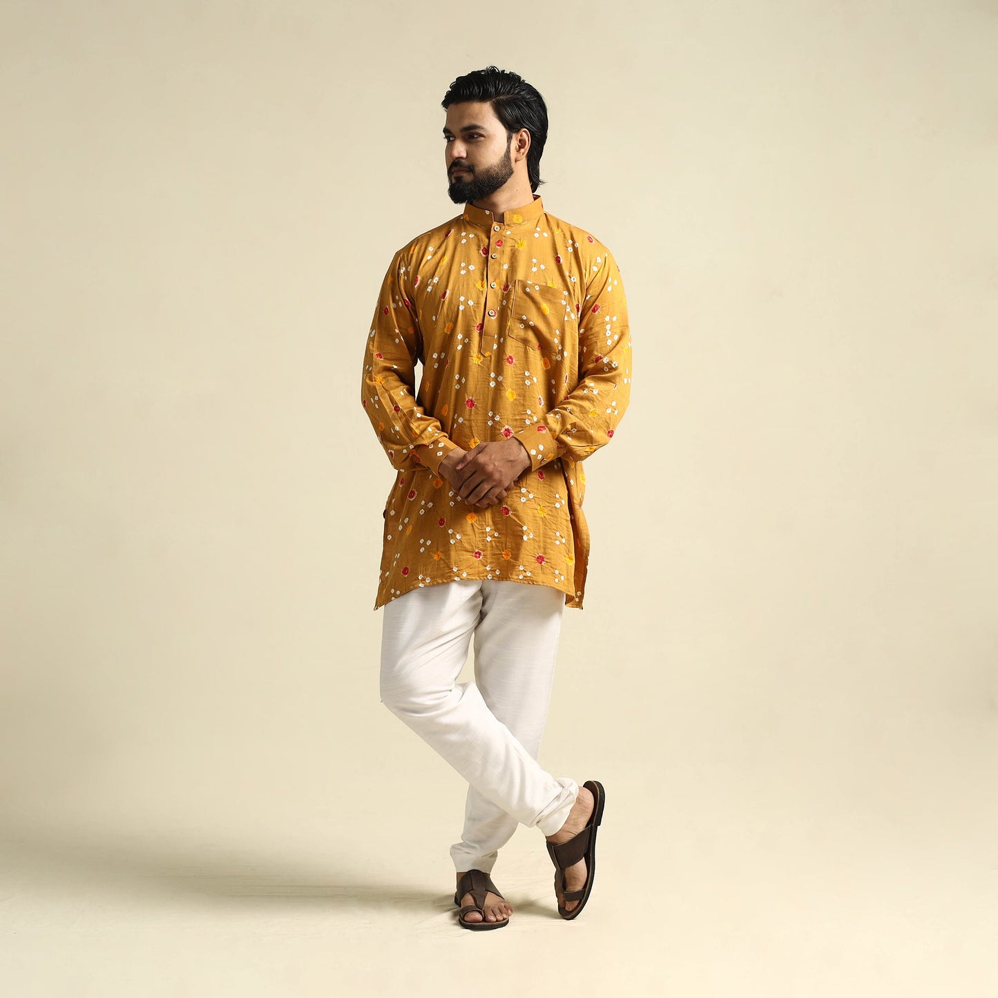Buy Tie-Dye Mul Cotton Short Bandhani Kurta for Men