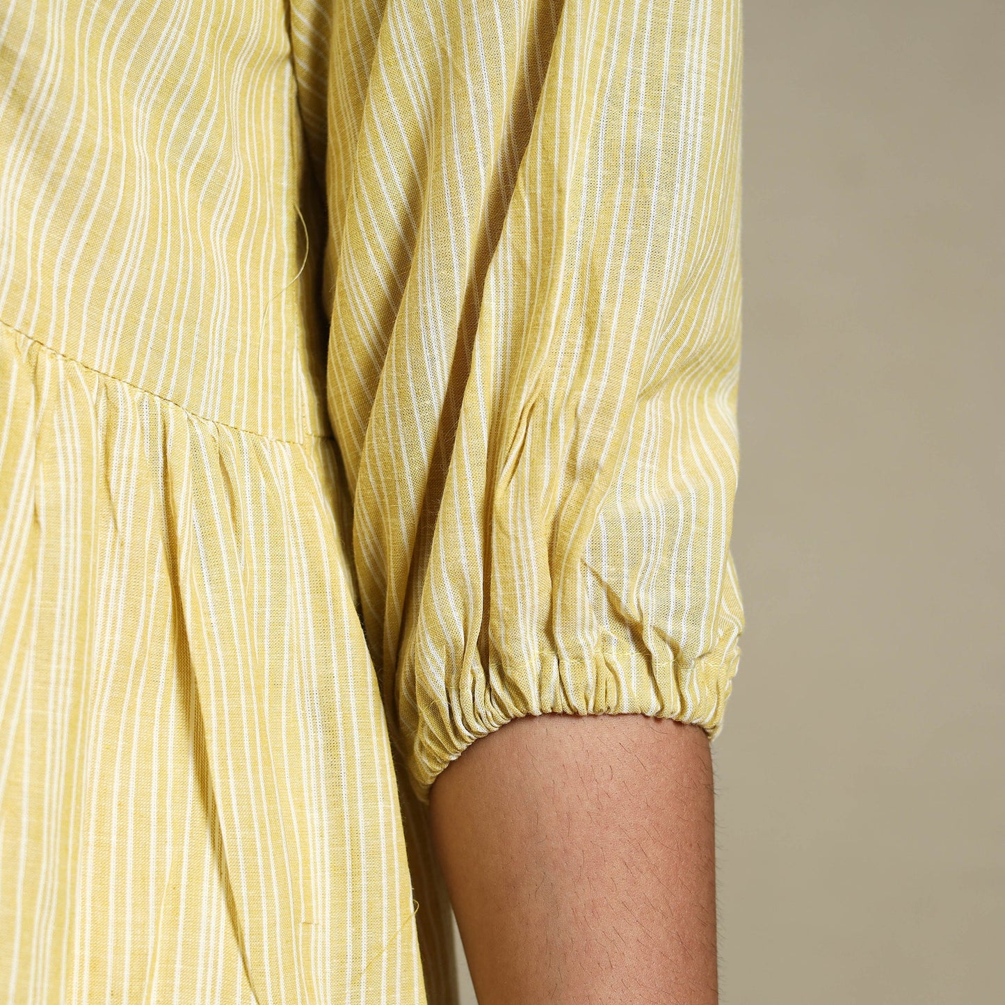 Yellow Tiered Fit & Flare Cotton Green Jacquard Dress