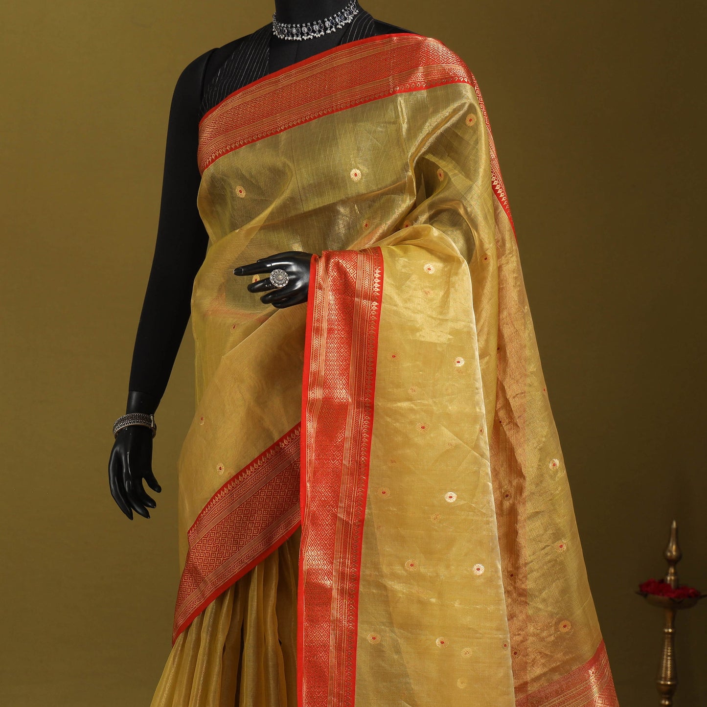 Yellow - traditional handloom tissue zari katan chanderi