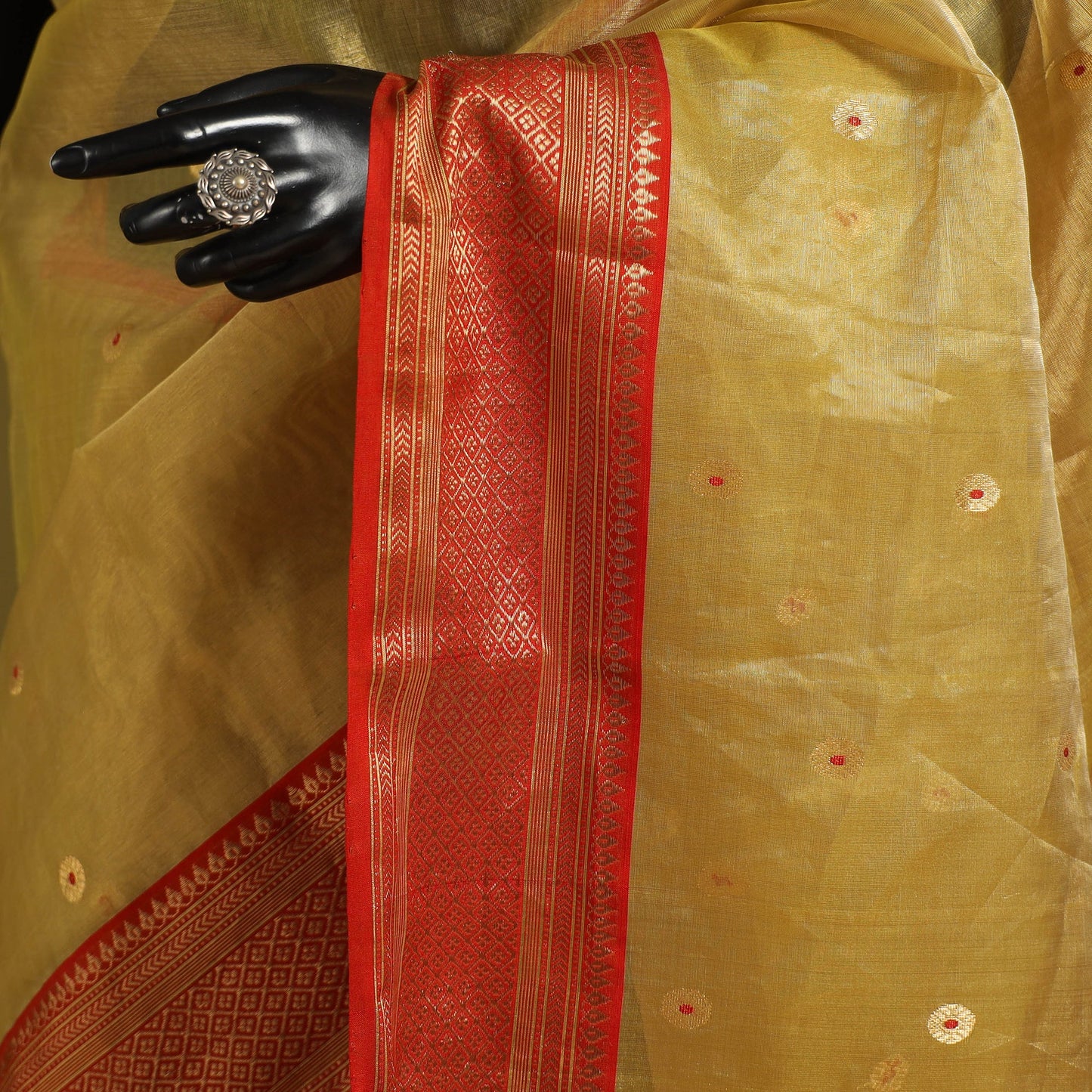 Yellow - traditional handloom tissue zari katan chanderi