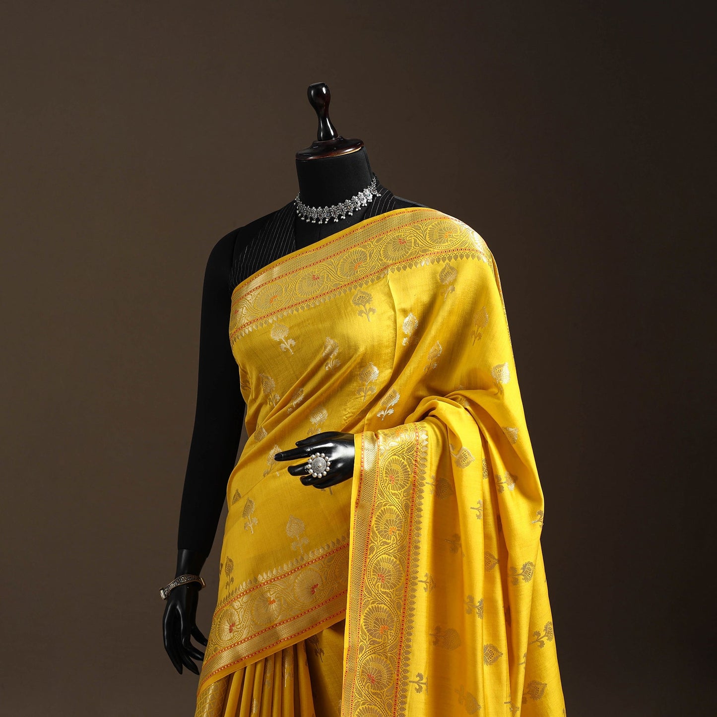 Zari work chiniya silk banarasi saree 12 - handcrafted