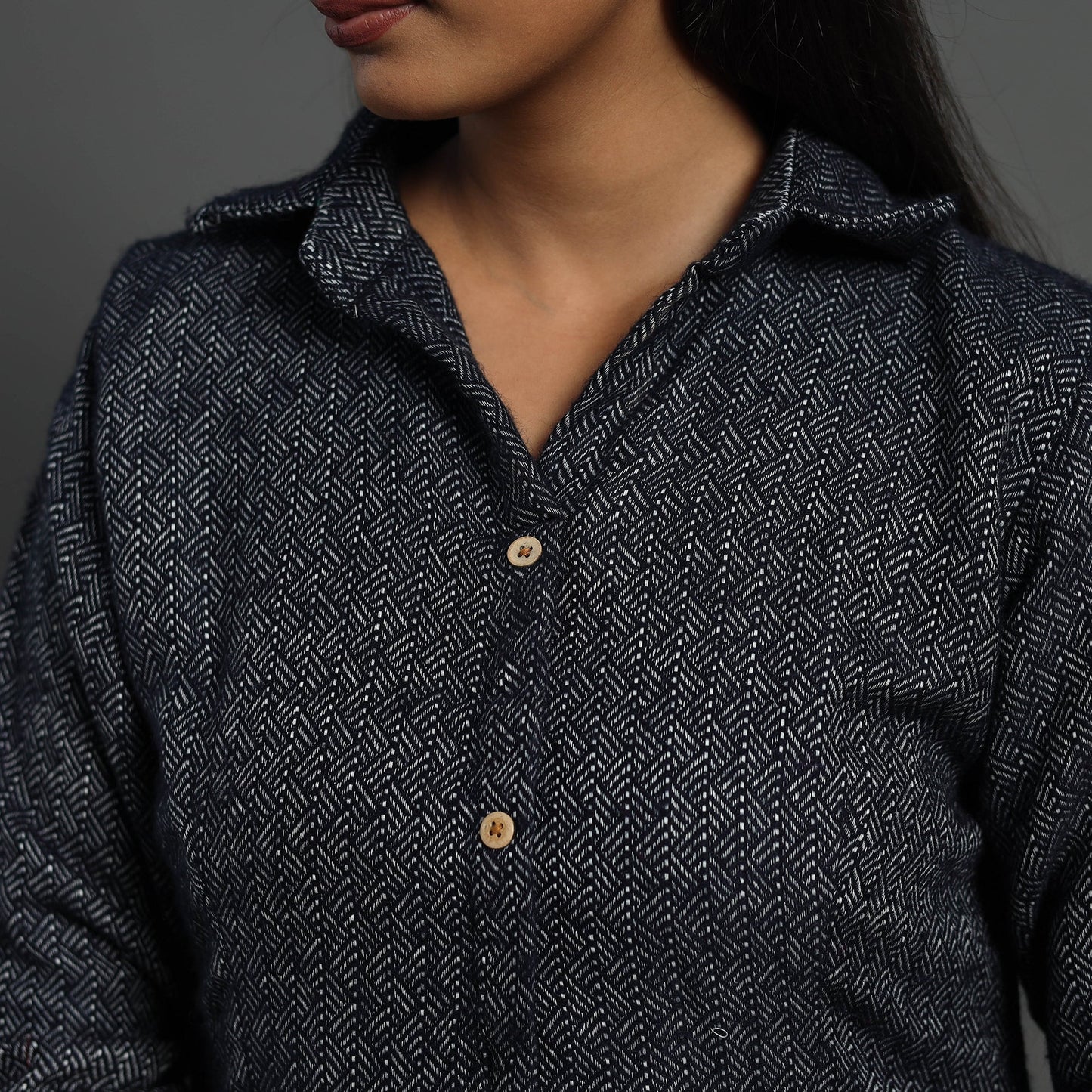 Buy Zahira Black Plain Button Down Woollen Dress Online