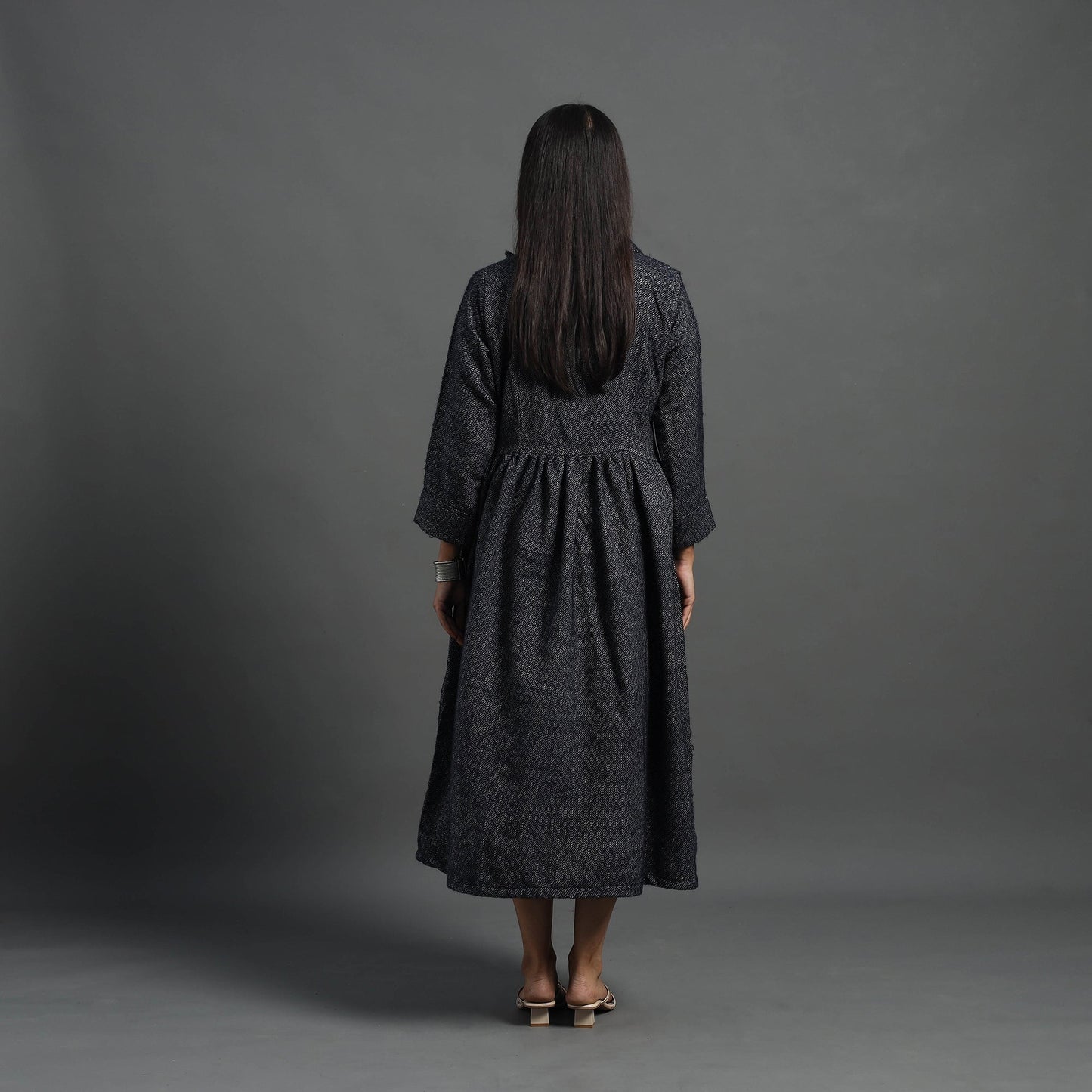 Buy Zahira Black Plain Button Down Woollen Dress Online
