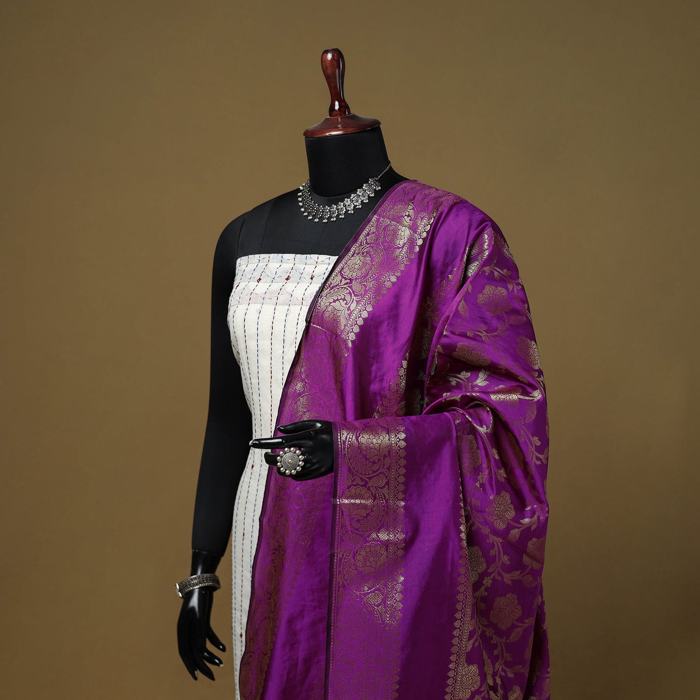 Zari work silk banarasi dupatta 05 - handcrafted