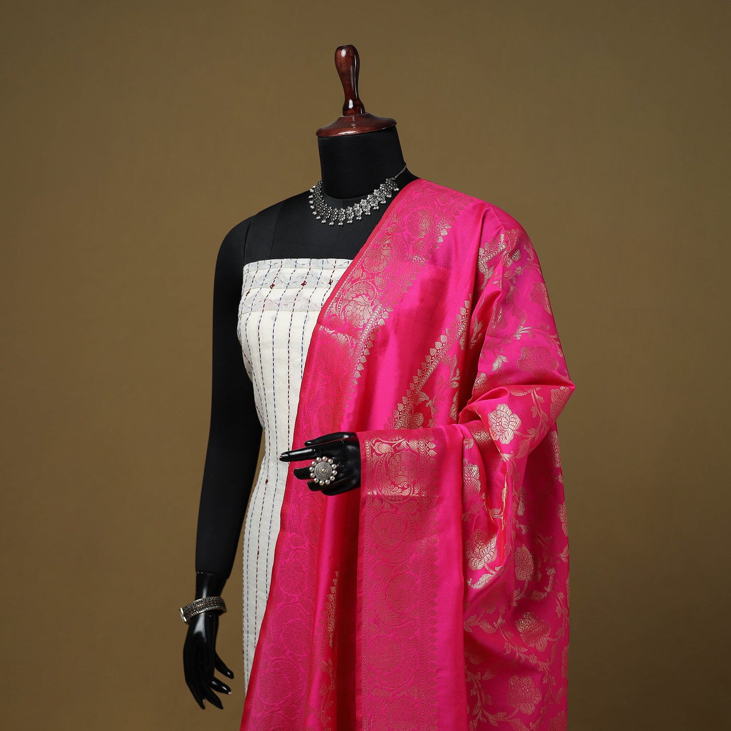 Zari work silk banarasi dupatta 09 - handcrafted