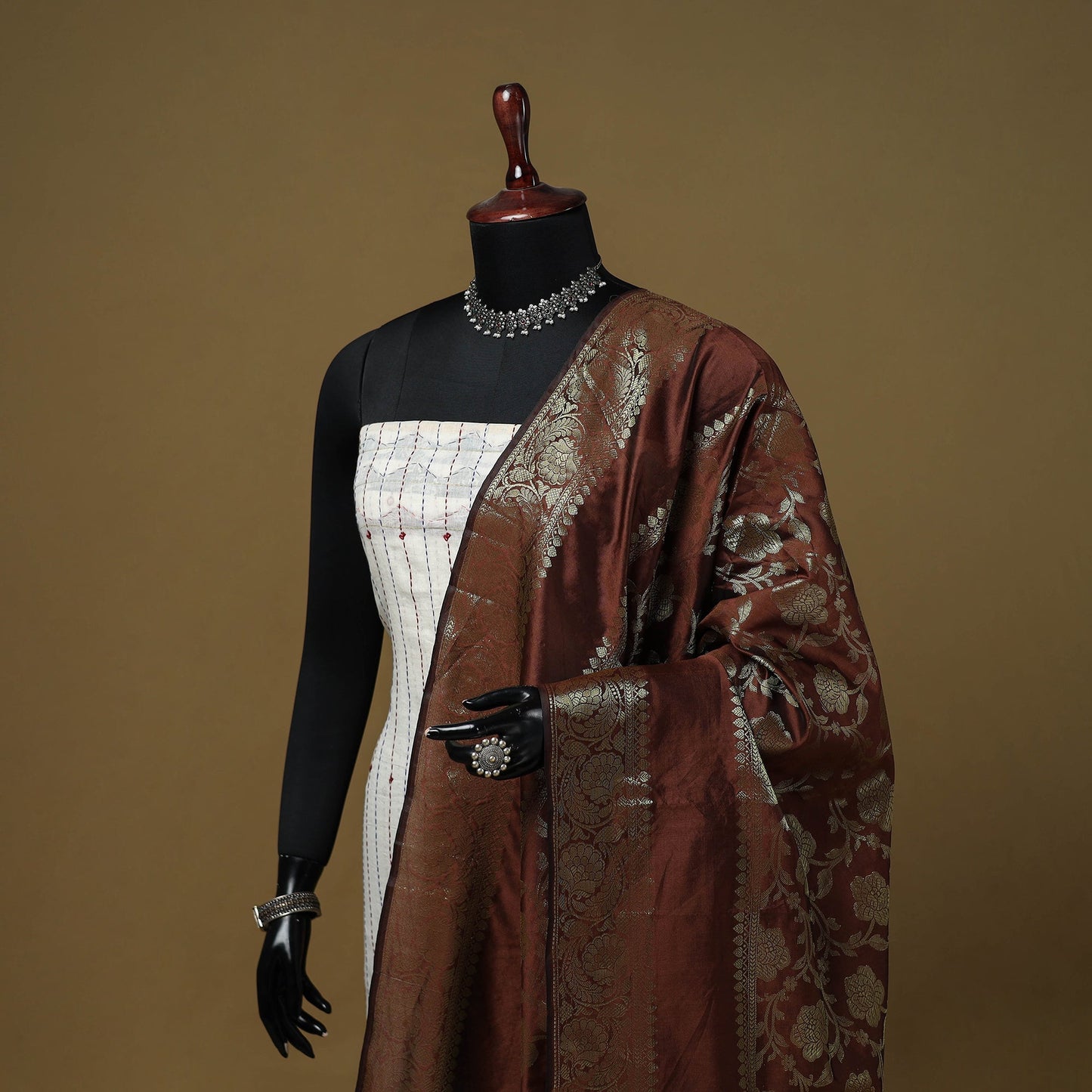 Zari work silk banarasi dupatta 13 - handcrafted