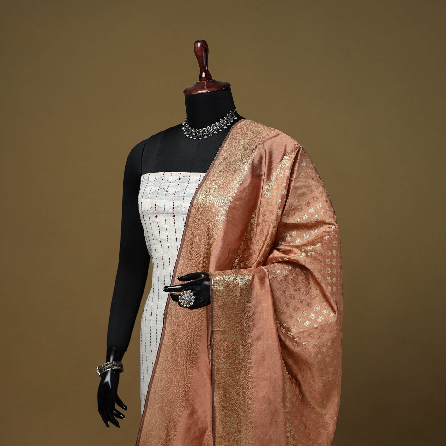 Zari work silk banarasi dupatta 15 - handcrafted