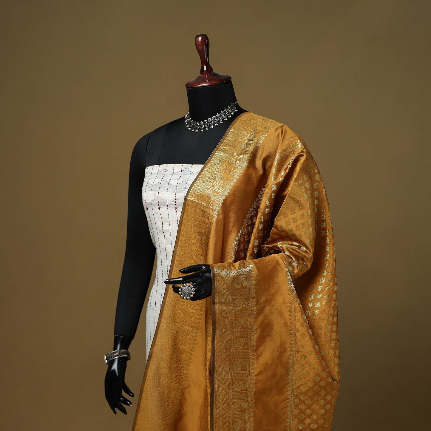 Zari work silk banarasi dupatta 17 - handcrafted