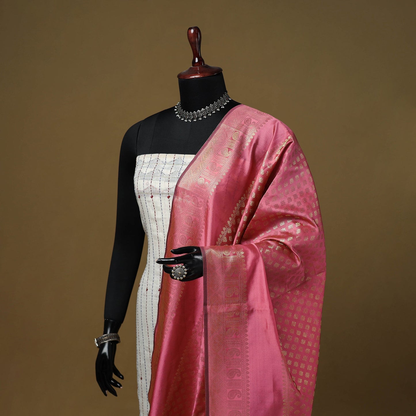 Zari work silk banarasi dupatta 27 - handcrafted