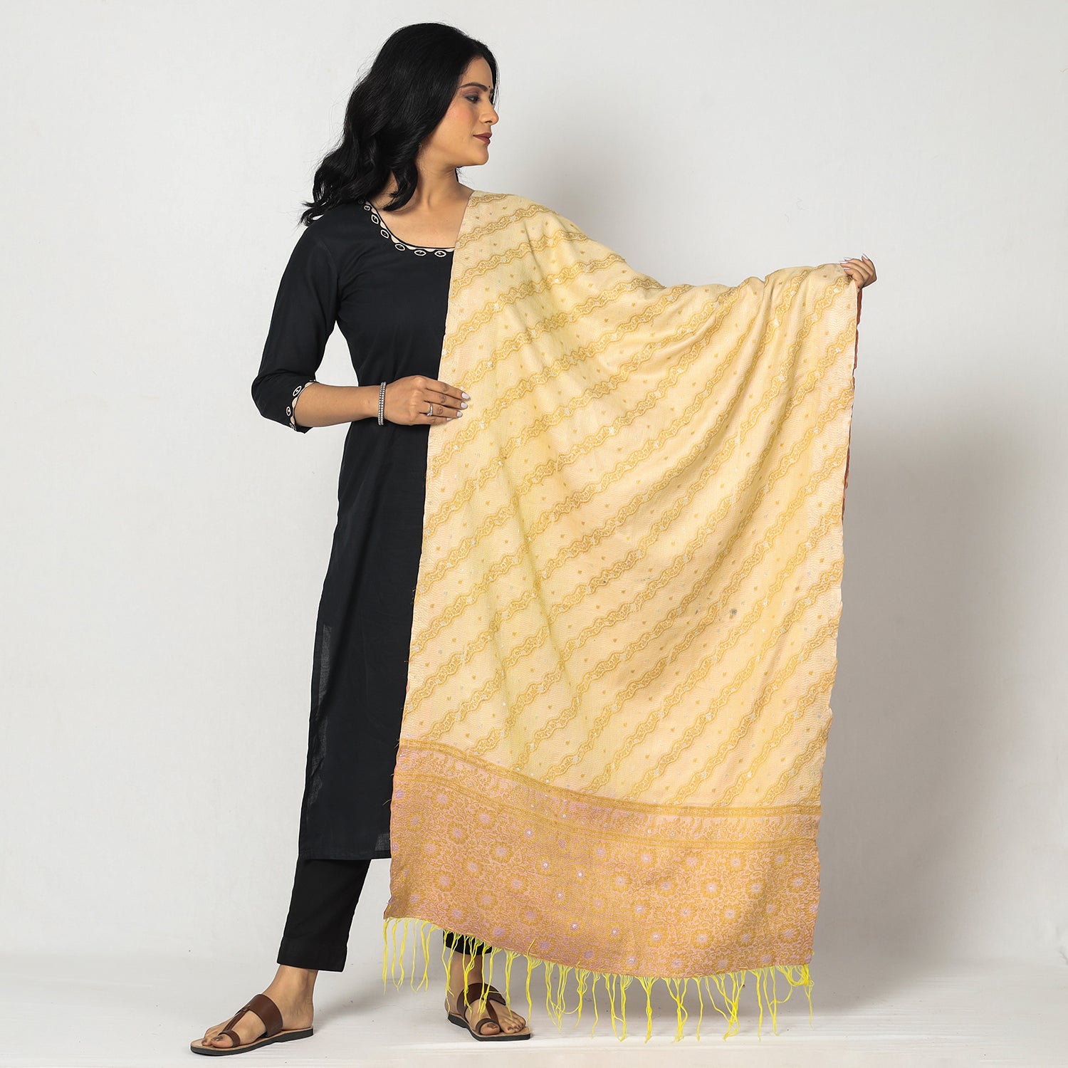 Multicolor - Patchwork Reversible Silk Bengal Kantha Work Dupatta 157