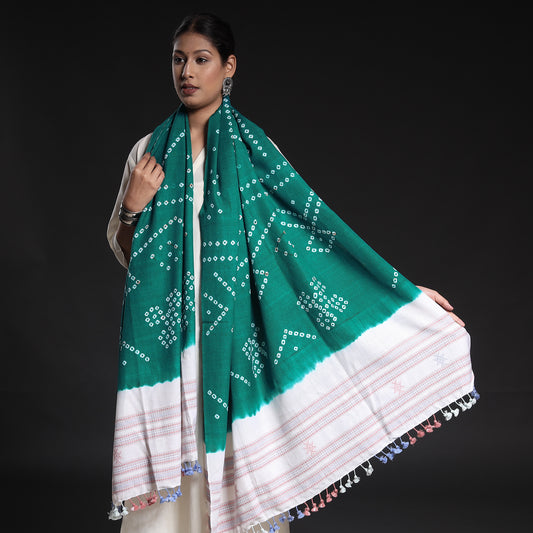 Green - Kutch Handwoven Bandhani Tie-Dye Pure Woolen Shawl
