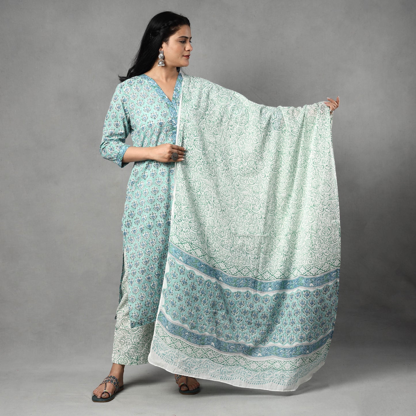 Sanganeri Kurta with Palazzo & Dupatta Set