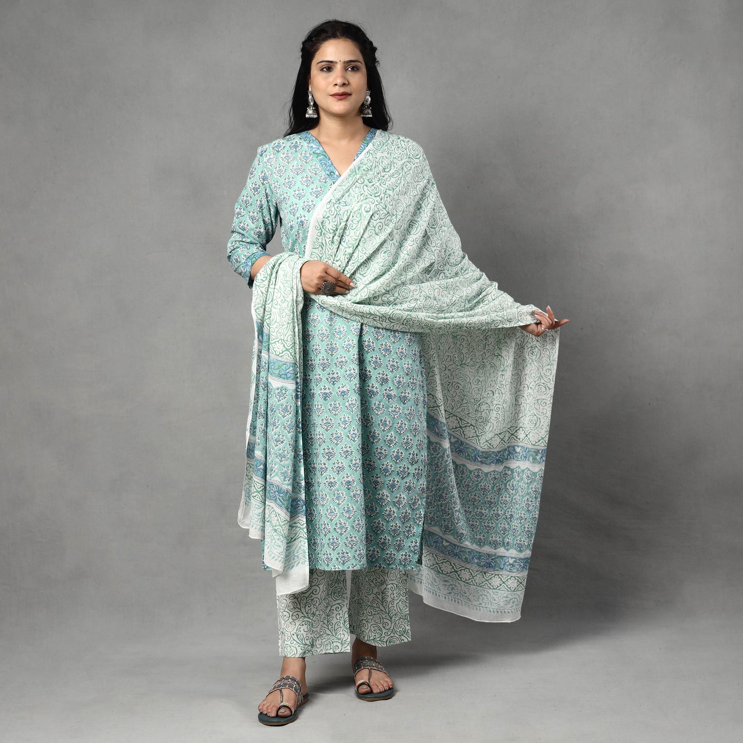Sanganeri Kurta with Palazzo & Dupatta Set
