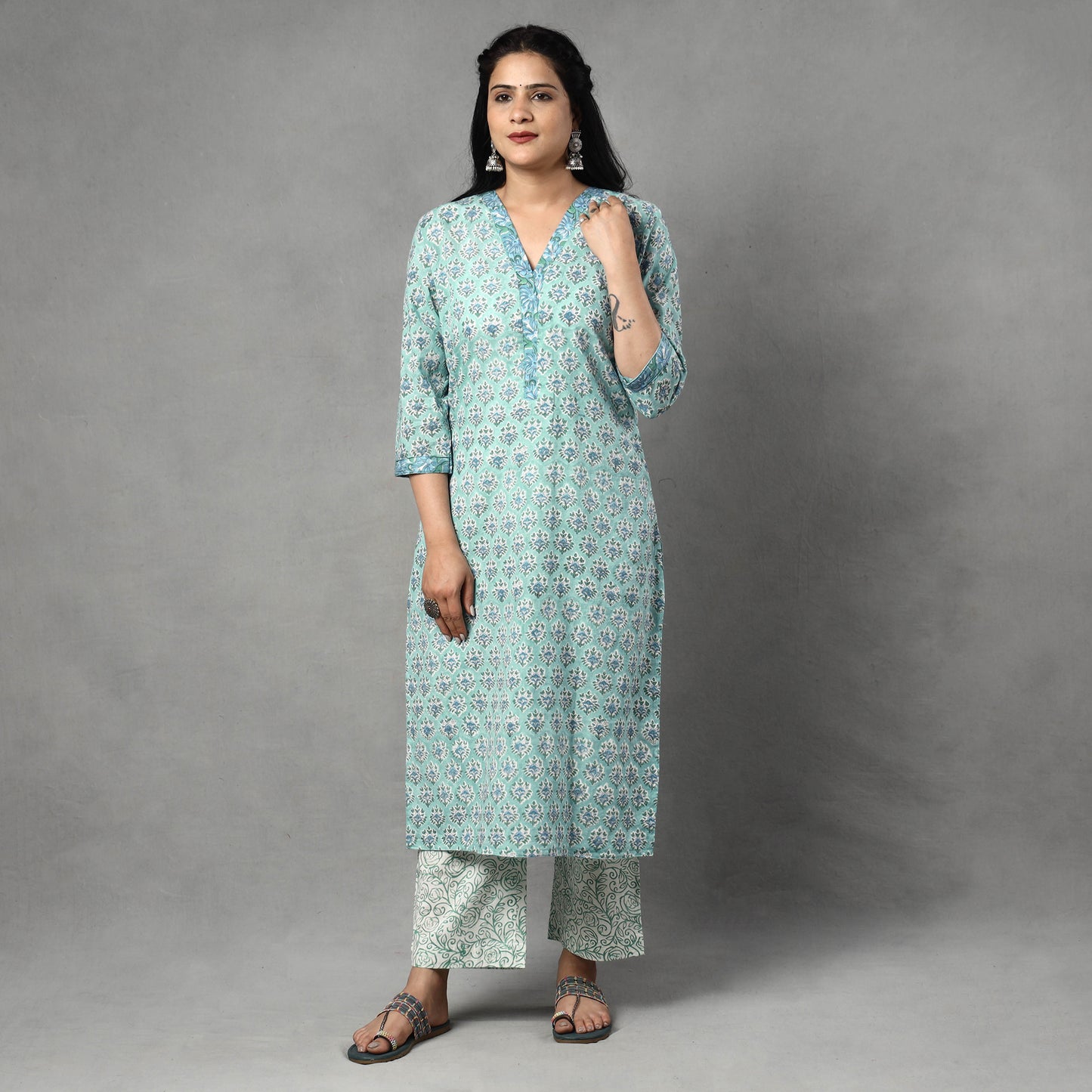 Sanganeri Kurta with Palazzo & Dupatta Set