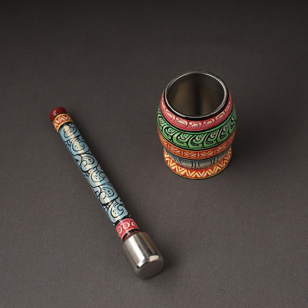 Odisha Pattachitra Painting Stainless Steel Mortar and Pestle